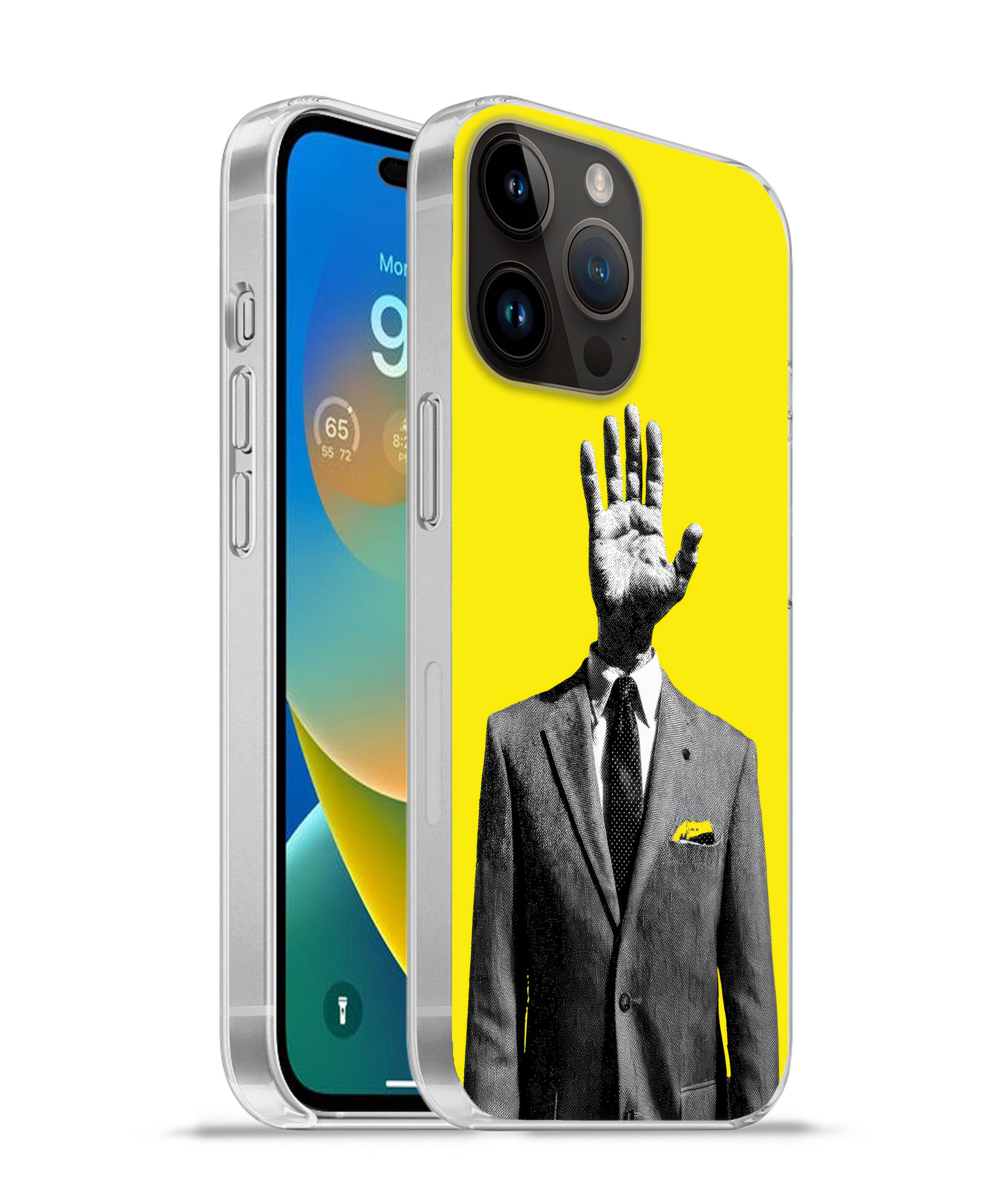 MuchoWow Handyhülle für Apple iPhone 14 Pro Anzug - Hand - Gelb, Smartphone-Bumper, Print, Handy Schutzhülle Dünn