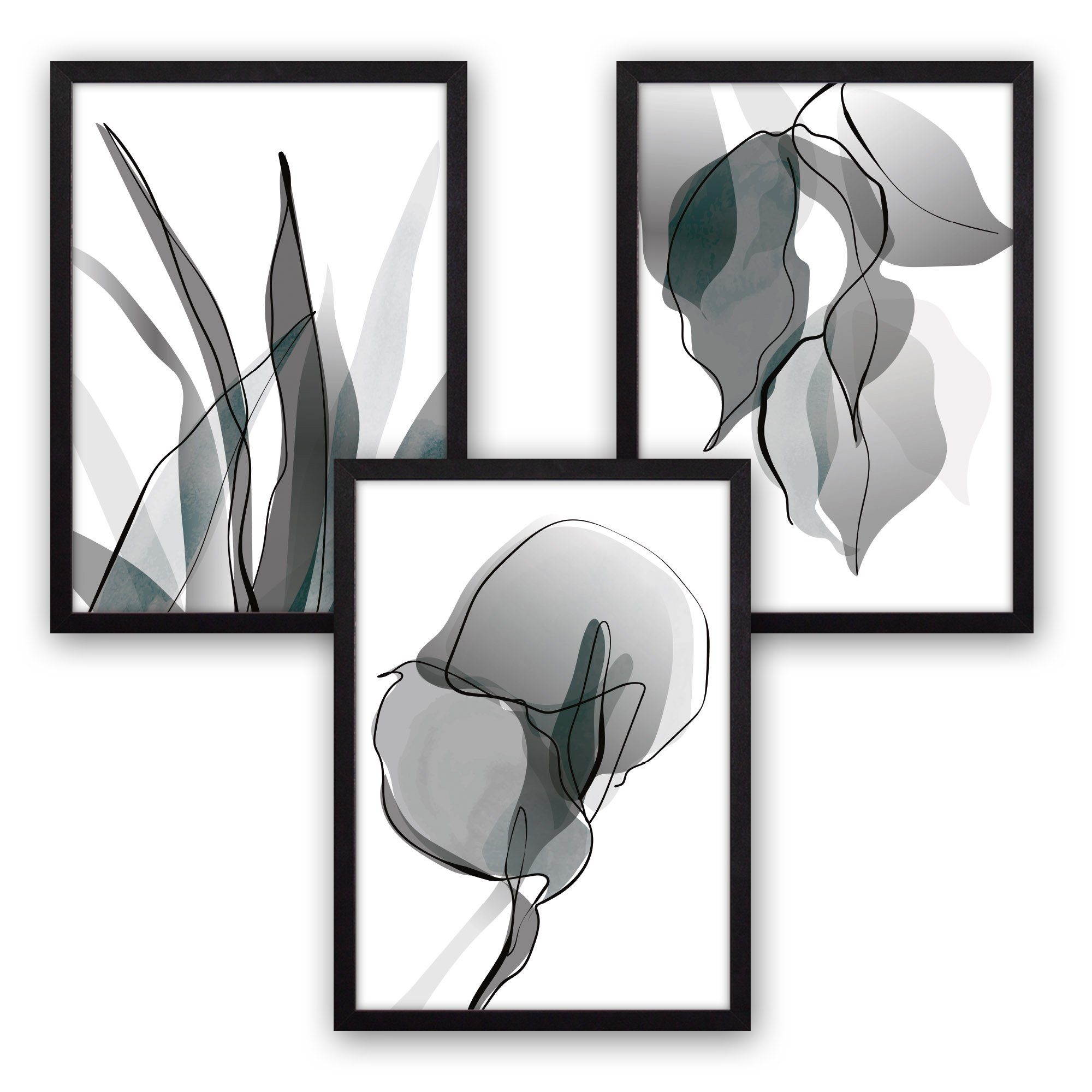 Kreative Feder Poster Floral Grau, Natur (Set, 3 St), 3-teiliges Poster-Set günstig online kaufen