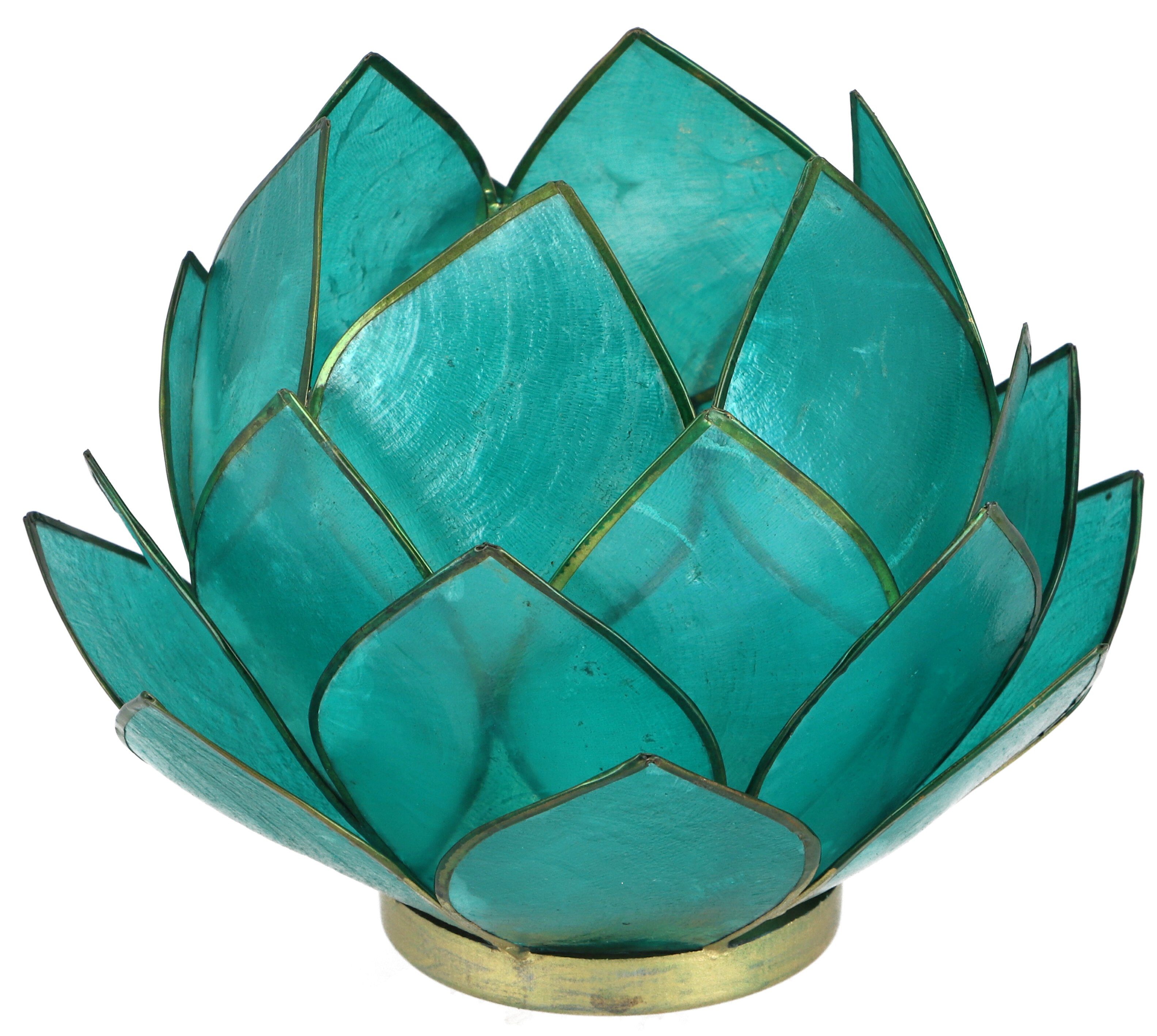 Guru-Shop Windlicht Lotus Teelicht Muschel 14*10 cm - türkis