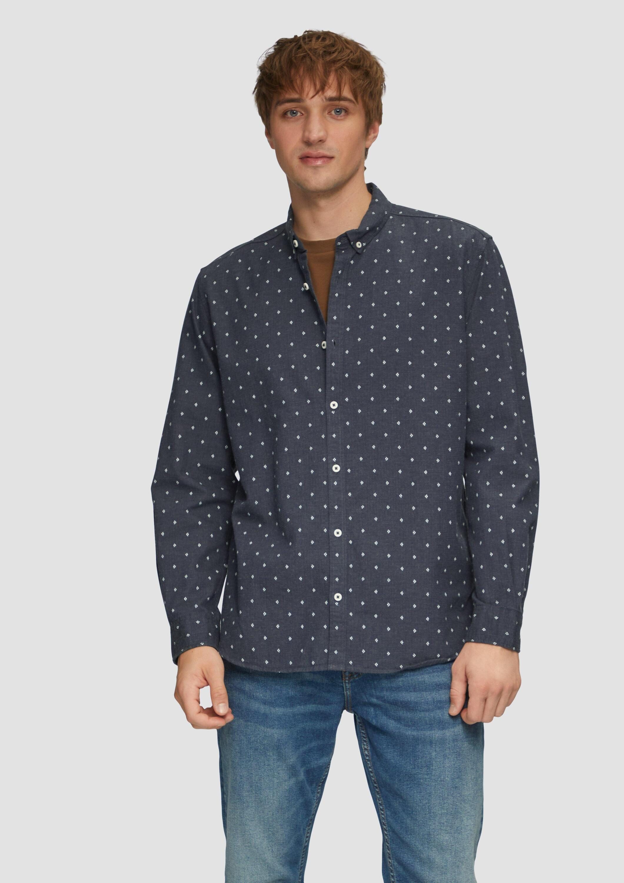 QS Langarmhemd Hemd Regular Fit: Hemd mit All-over-Print und Button-Down-Kragen
