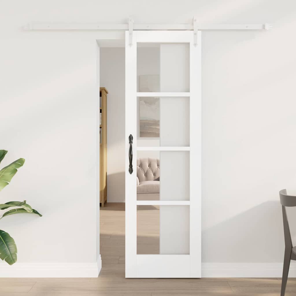 vidaXL Haustür Schiebetür 61 x 198,5 cm Massivholz Kiefer und Glas Weiß (1-St)