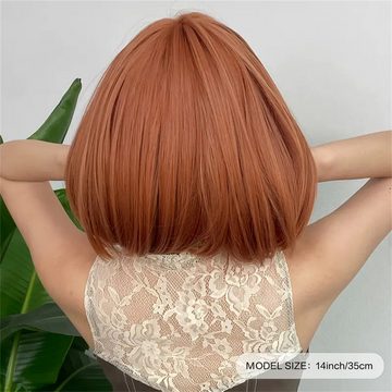 RefinedFlare Toupet Orangebraune Kurzhaarperücke für Damen mit Pony, Party, Cosplay