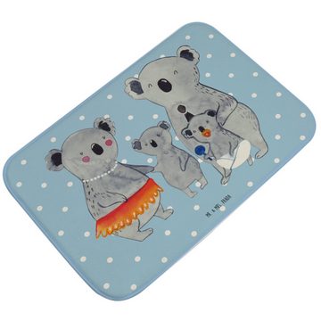 Badematte Koala Familie - Blau Pastell - Geschenk, Opa, Geschwister, Mama, Bade Mr. & Mrs. Panda, Höhe 1 mm, 100% Polyester, rechteckig, Einzigartiges Design