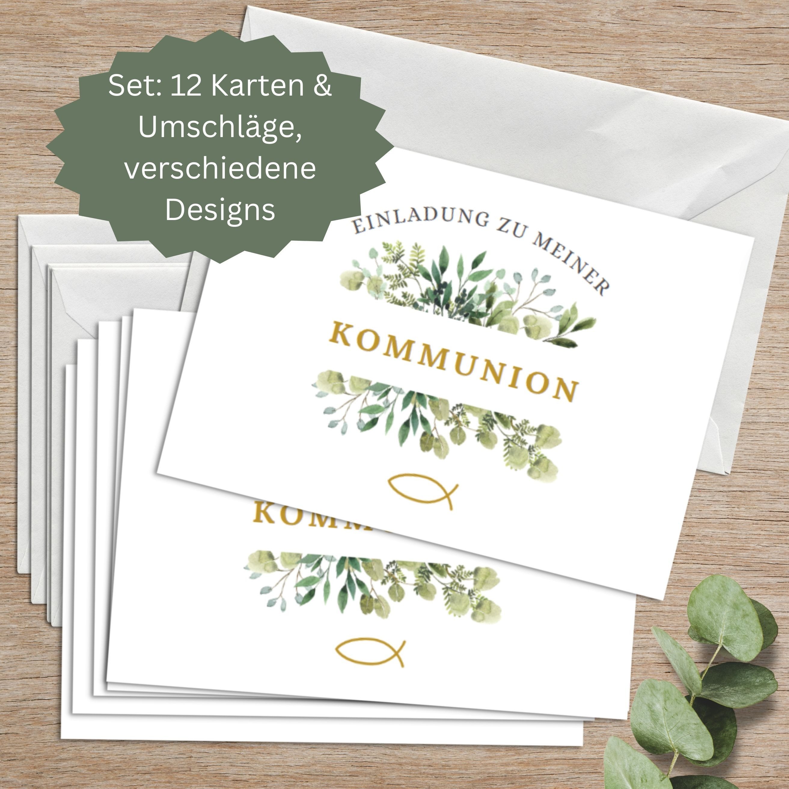 Briefzauber Einladungskarten 12x Einladungskarten Kommunion mit 12x Umschlägen & Einfüllhilfe