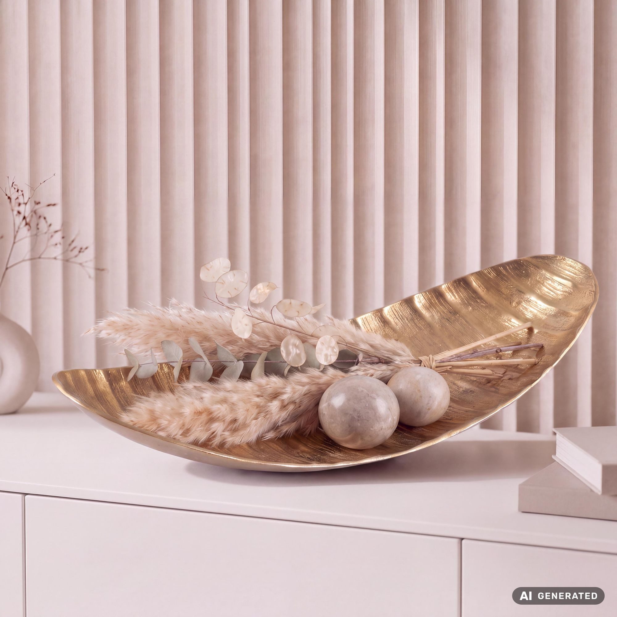 FINEBUY Dekoschale FB87685 Dekoschale 60cm Gold Aluminium Wohnaccessoire Metallschale (Elegante Form für stilvolle Tischdekoration), Modernes 