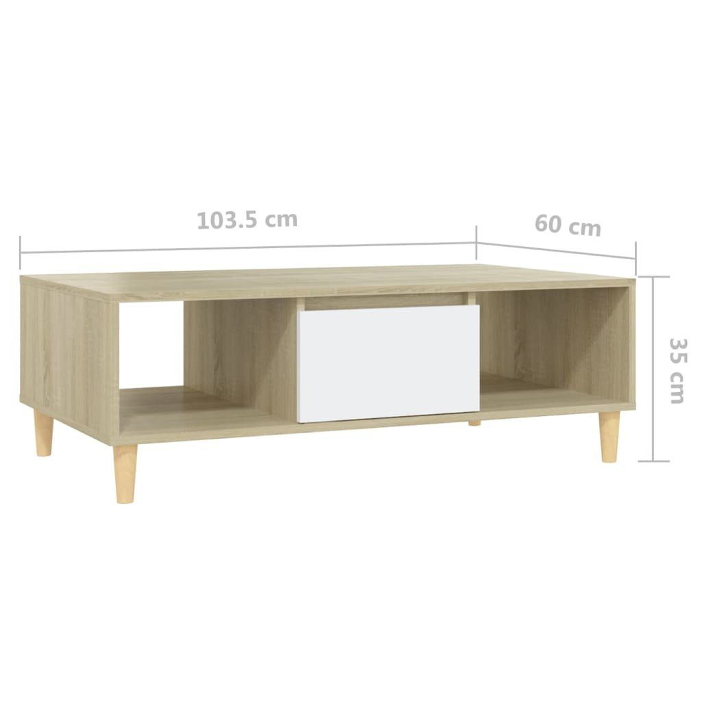 | Weiß 103,5x60x35 Couchtisch und cm Sonoma-Eiche Sonoma-Eiche und Weiß Weiß und Couchtisch vidaXL (1-St) Holzwerkstoff Sonoma-Eiche