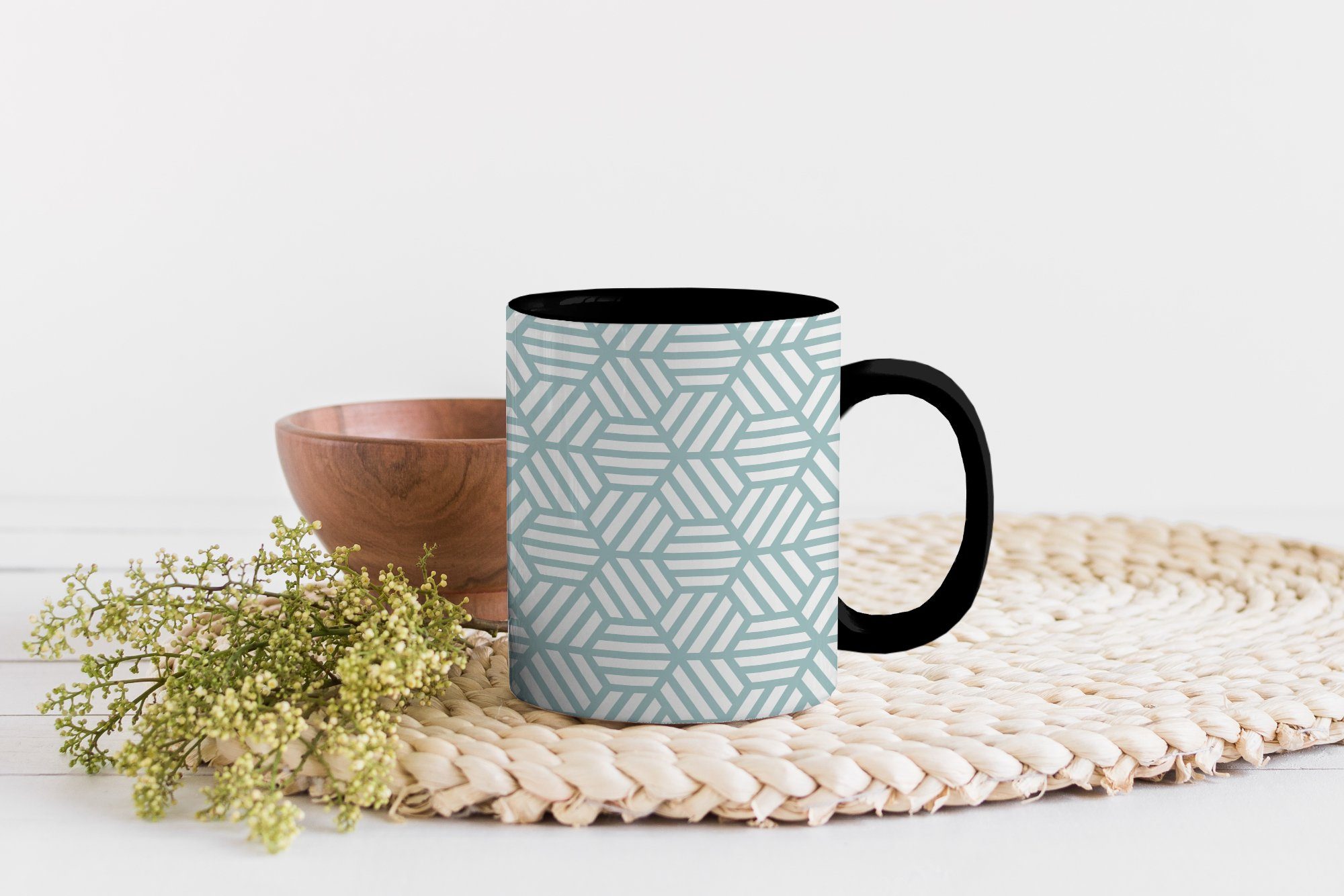 MuchoWow Tasse Grün Abstrakt, Kaffeetassen, - Muster Teetasse, Farbwechsel, Keramik, Geschenk - Zaubertasse, - Geometrie