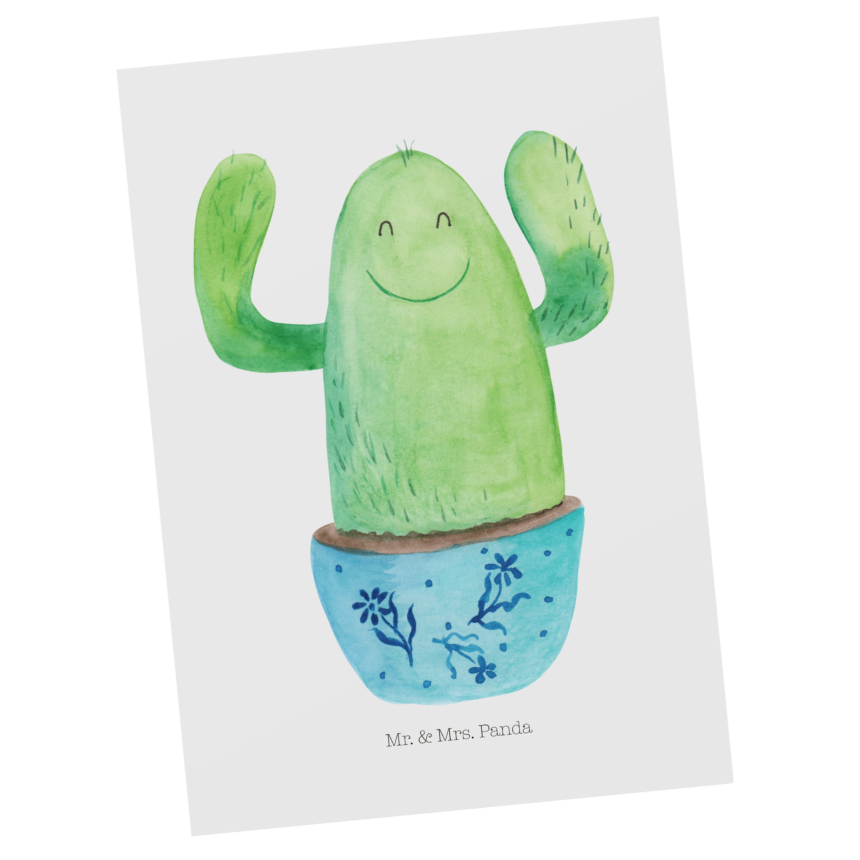 Mr. & Mrs. Panda Postkarte Kaktus Happy - Weiß - Geschenk, Ausbildung, Karte, Einladungskarte, D