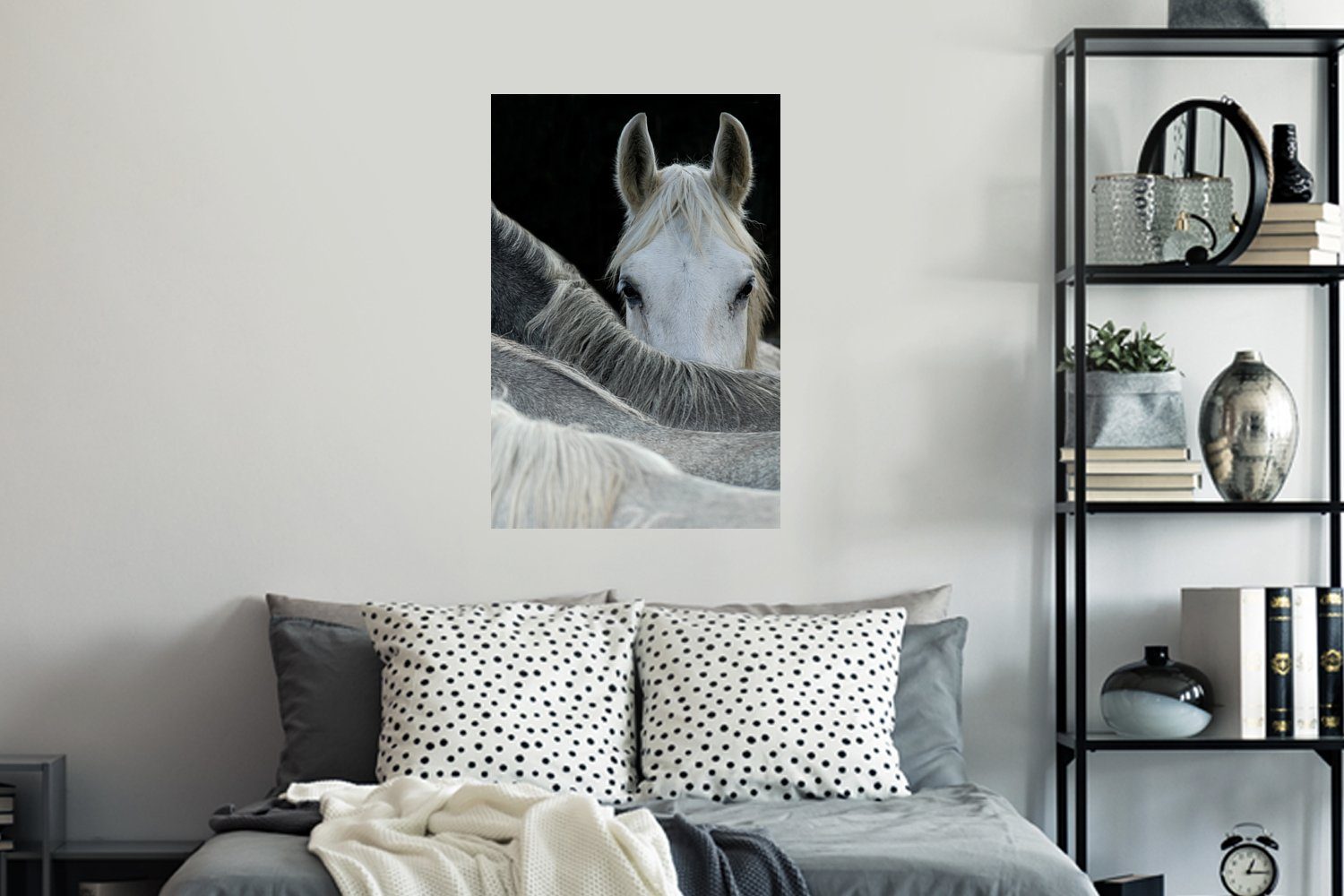 Selbstklebend, - - Schlafzimmer Pferde (1 MuchoWow - Weiß Wandsticker Wohnzimmer, Wandaufkleber, Schwarz St), Wandtattoo, Tiere