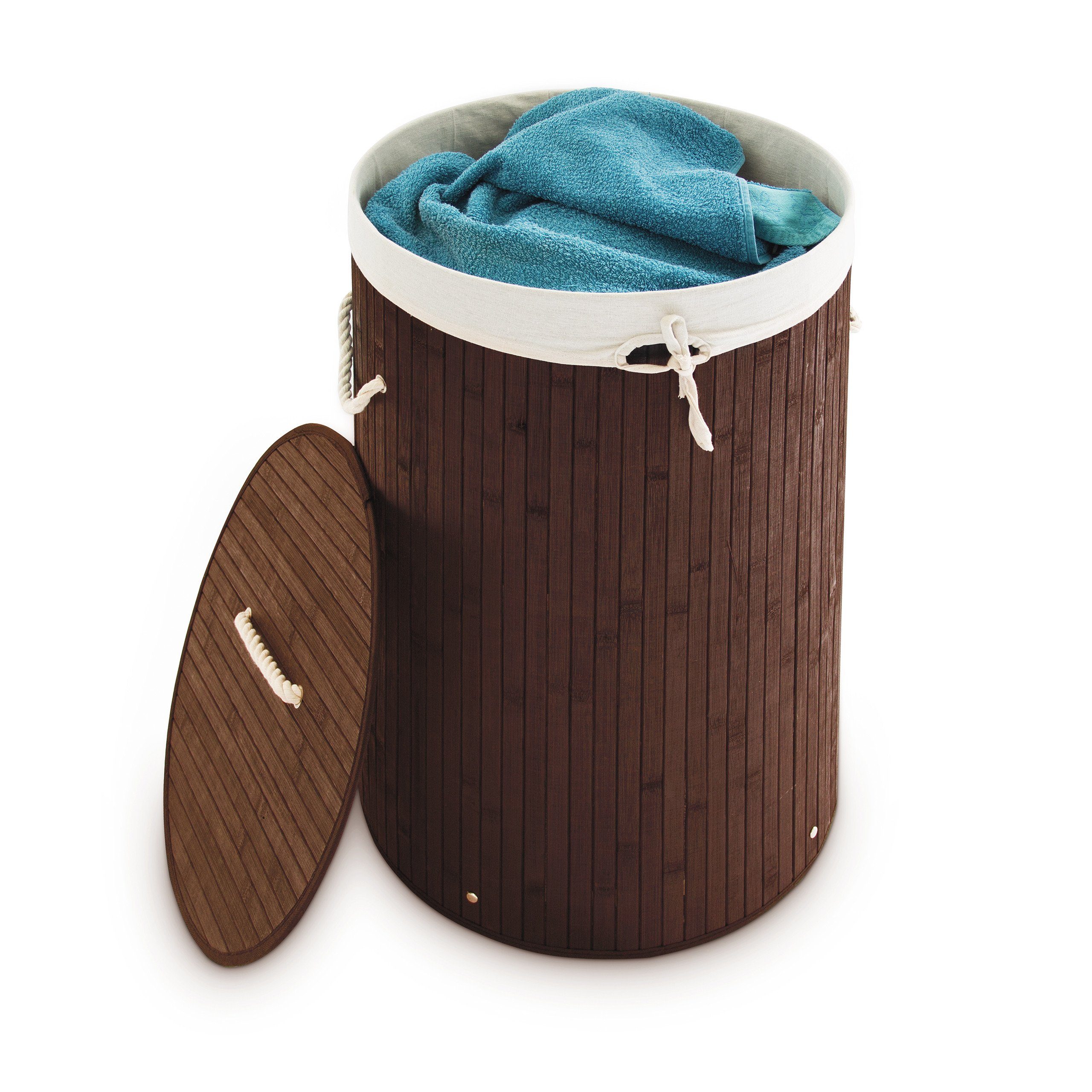 relaxdays Wäschekorb Bambus rund, Braun günstig online kaufen