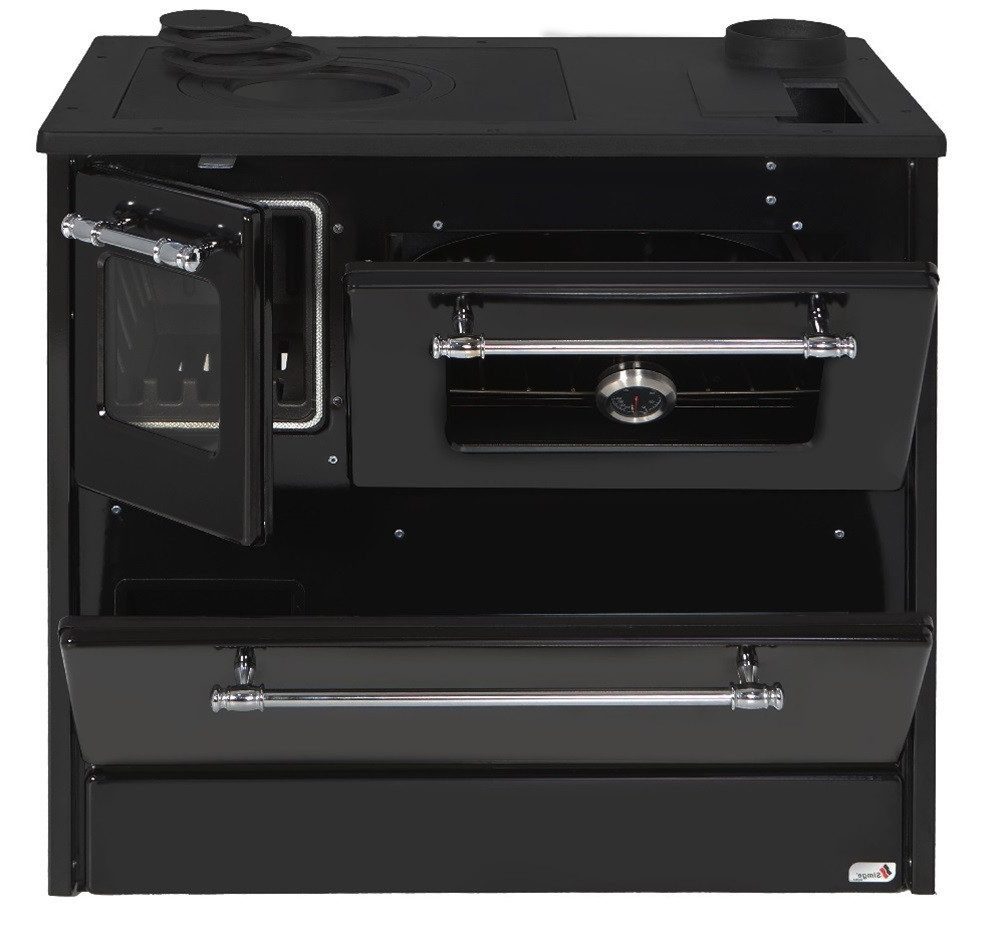 SimgeSoba Festbrennstoffherd Küchenofen Holzherd 701-G Omega schwarz, rechte Version, 9,18 kW
