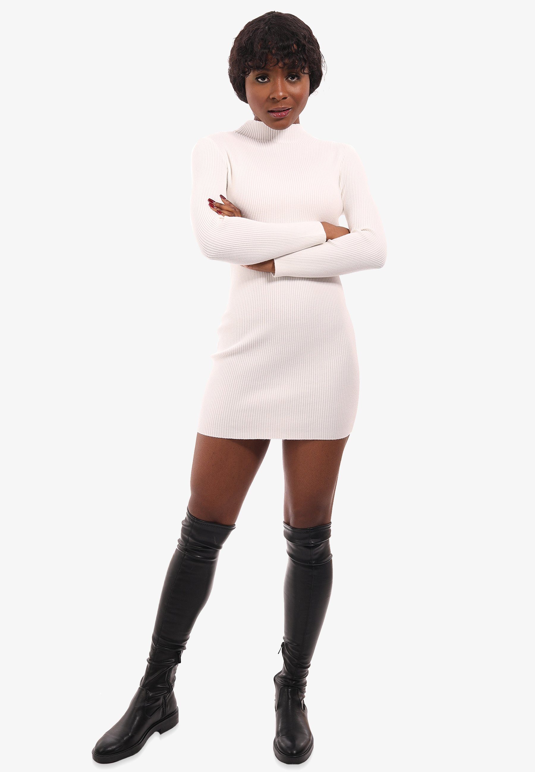 YC Fashion & Stehkragen Longpullover Rippstrick Basic Pullover (1-tlg) mit aus in Unifarbe, weiß Style