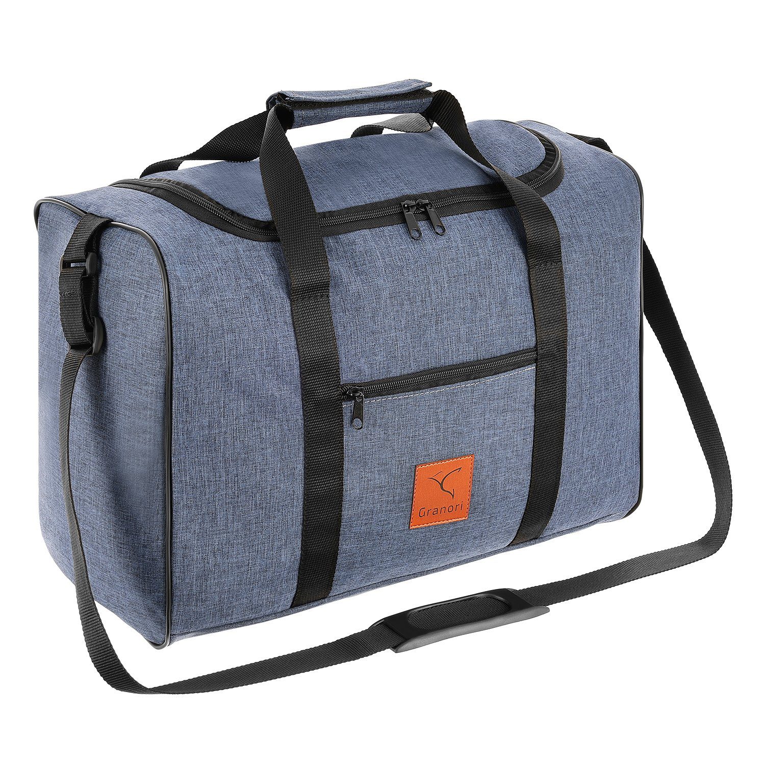 Granori Reisetasche 40x30x20 cm Handgepäck für Flüge mit z. B. Wizz Air (Modell WT2), extra leicht, mit abschließbarem Fach und verstellbarem Schultergurt Blau