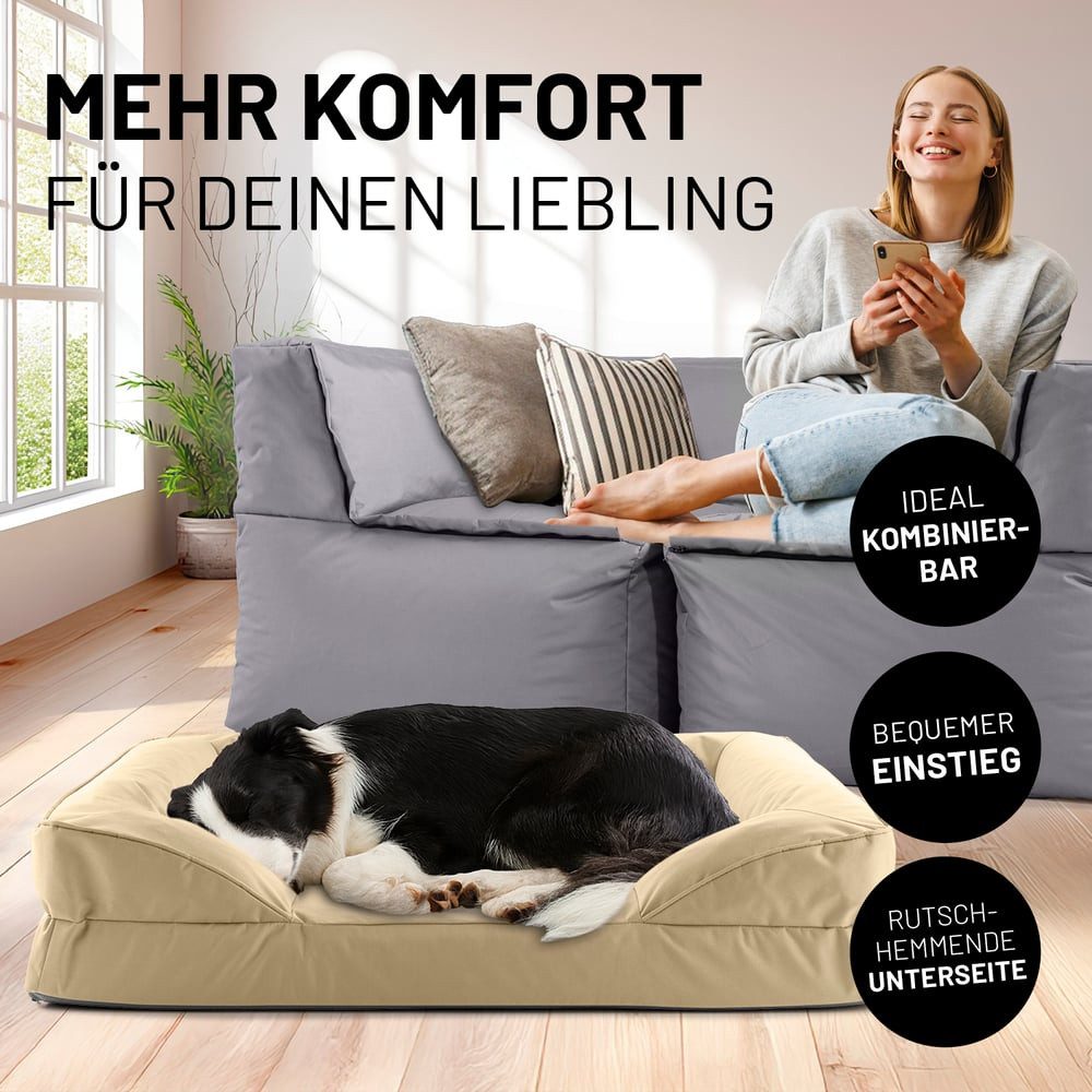 Lumaland Hundebett Hundebett In-& Outdoor M 90x65x18cm beige vakuumiert