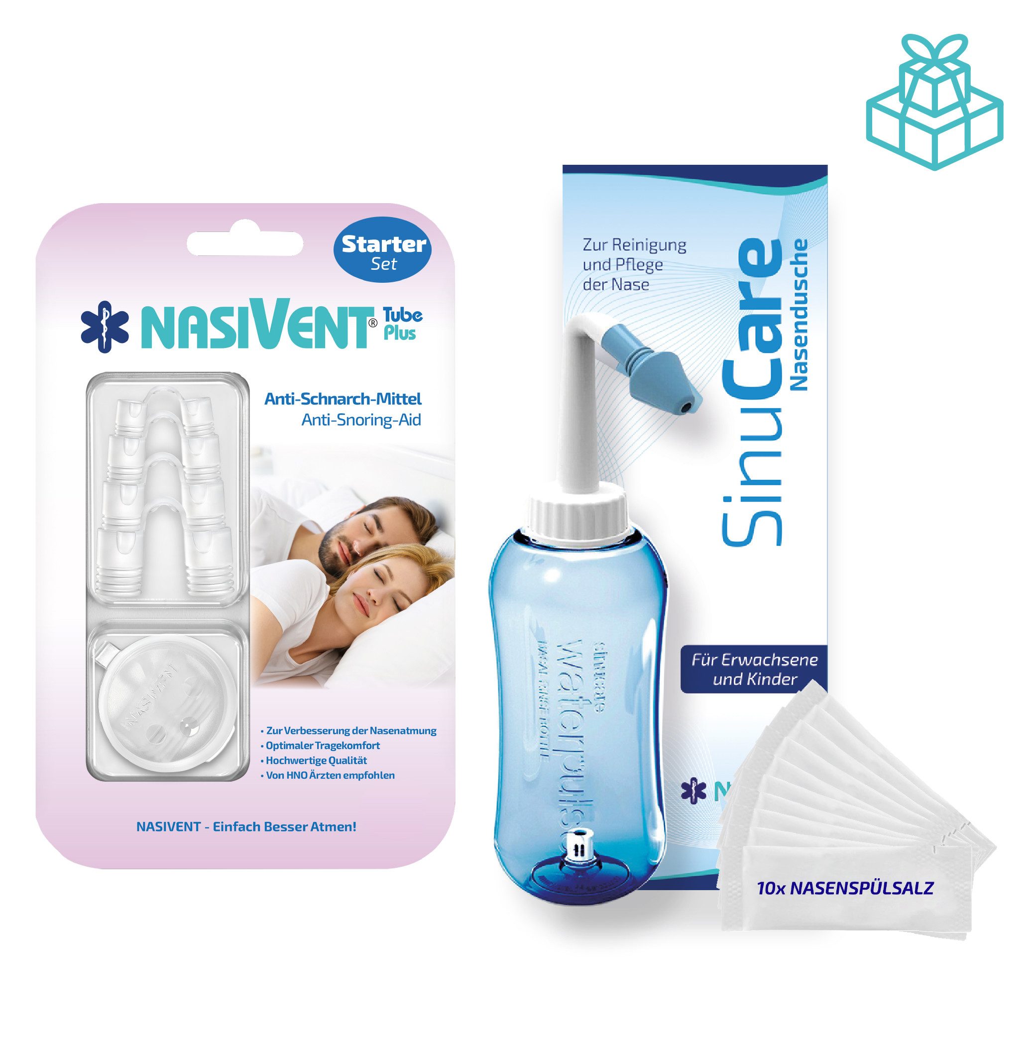 Nasivent Nasenspreizer Spar Set 2 – Nasendilatator Starter Set + Nasendusche +10x Salz