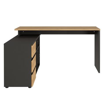 Lomadox Schreibtisch LUGANO-01, Büromöbel Set mit Eckschreibtisch in Graphit mit Navarra Eiche Nb.