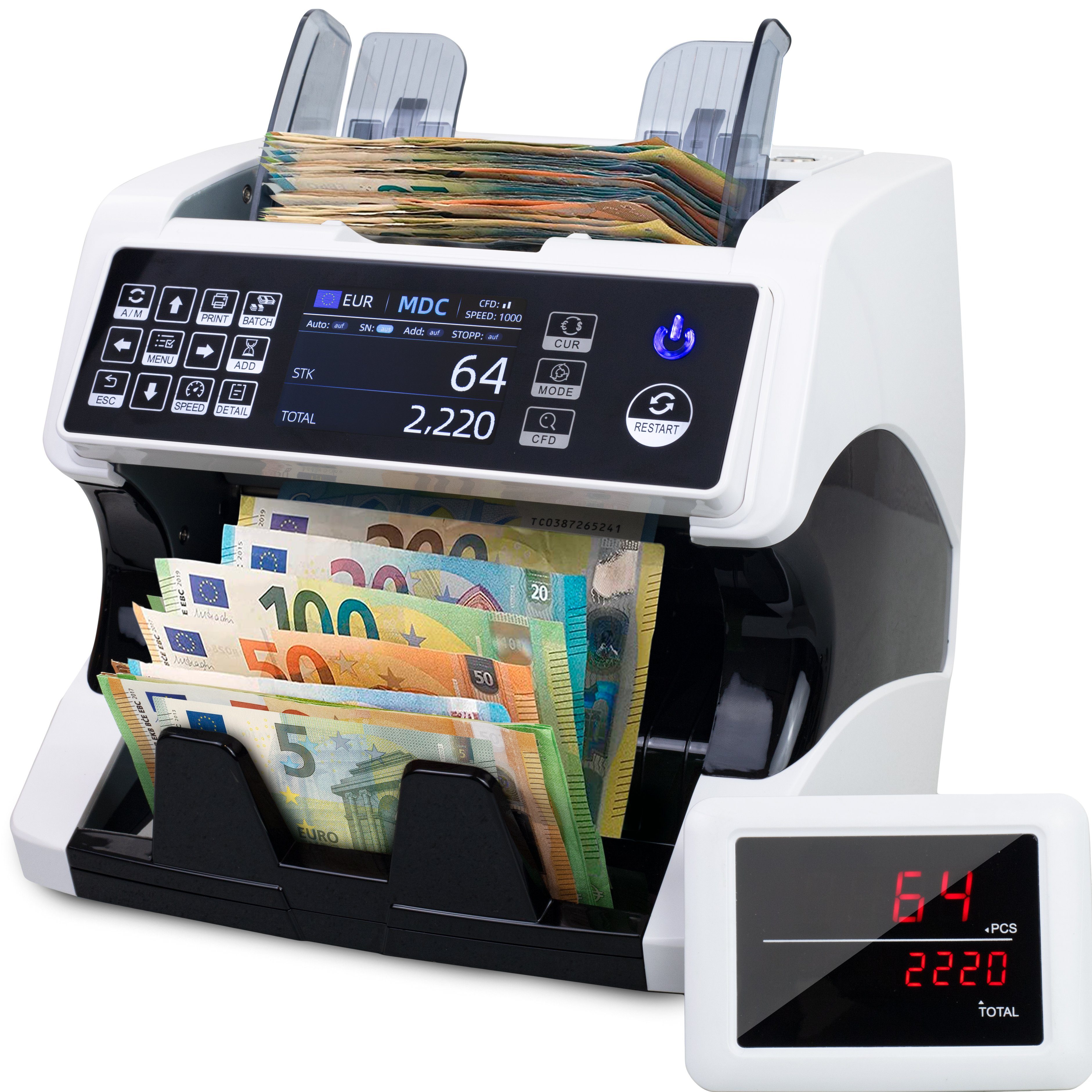 Jubula Banknotenzähler MV-500, Geldzählmaschine für gemischte Geldscheine EUR, USD, GBP, SEK usw.