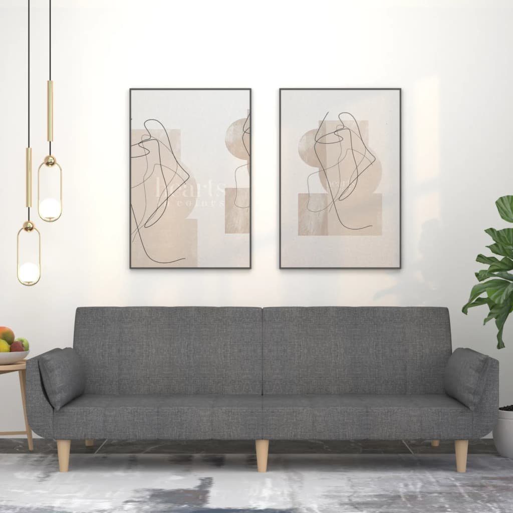 vidaXL Sofa Schlafsofa 2-Sitzer mit 2 Kissen Hellgrau Stoff