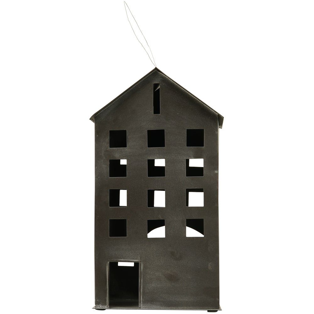 matches21 HOME & HOBBY Kerzenständer Windlichter Häuschen Haus Fenster Teelichthalter schwarz 35,5 cm