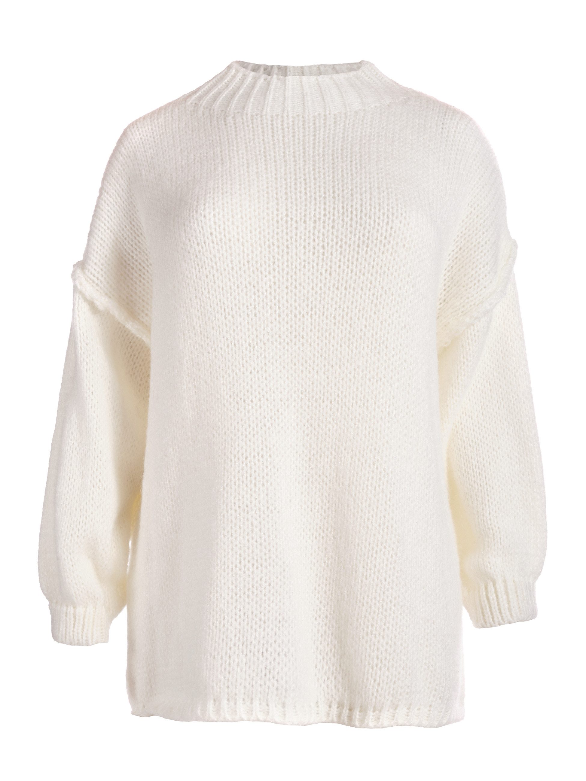 PEKIVESSA Strickpullover Oversize Grobstrickpullover mit Rundhalsausschnitt sichtbahre Naht am Ärmel