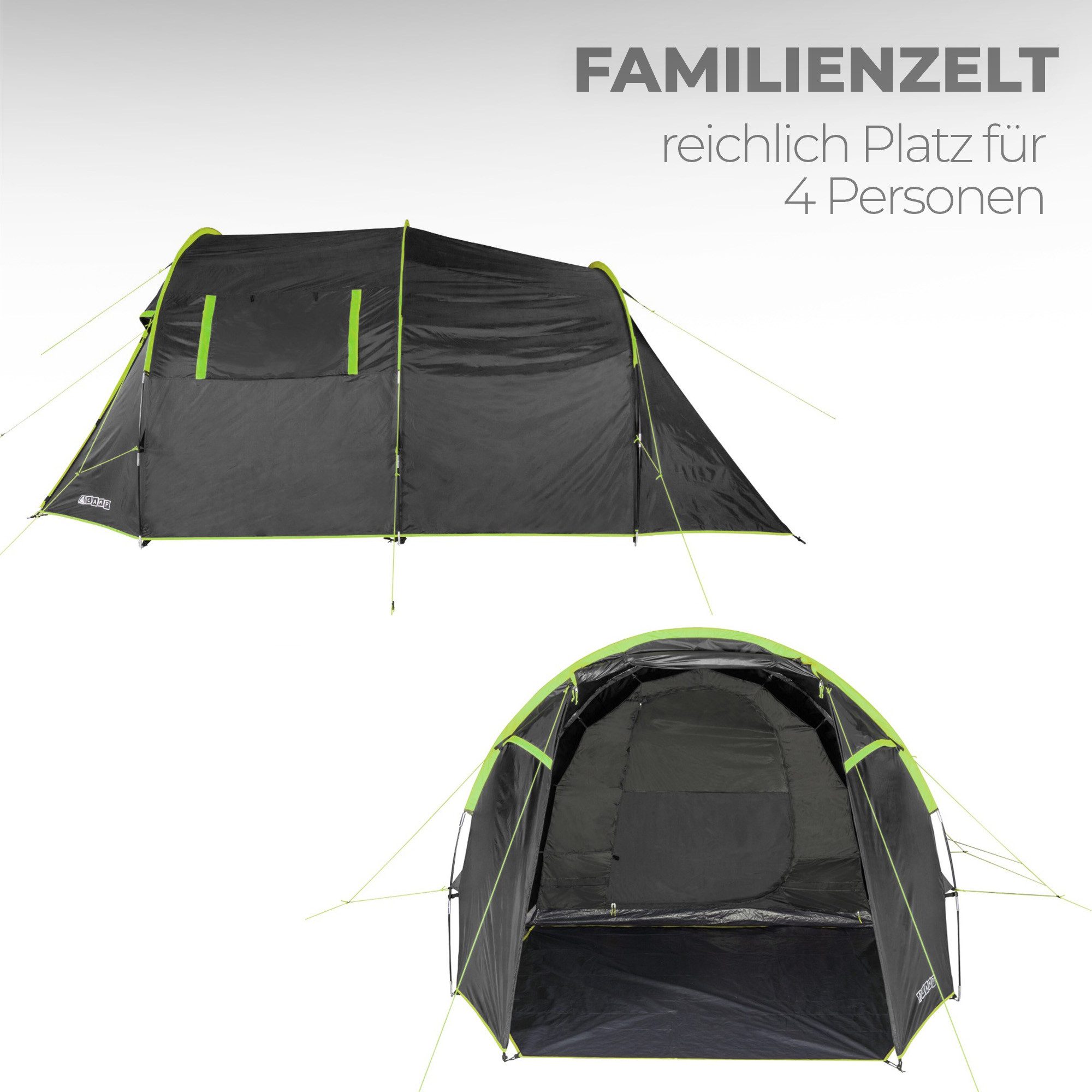 Bestlivings Tunnelzelt Familienzelt, Personen: 4, Gruppenzelt mit Vorzelt für Camping, Outdoor & Festivals