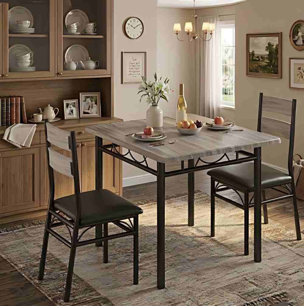GarveeMore Essgruppe Essgruppe (3-teilig) mit Tisch und Stühlen für zwei Personen, 70 x 70 x 75 cm Stabiles Metallgestell für Küche Wohnung kleine Räume