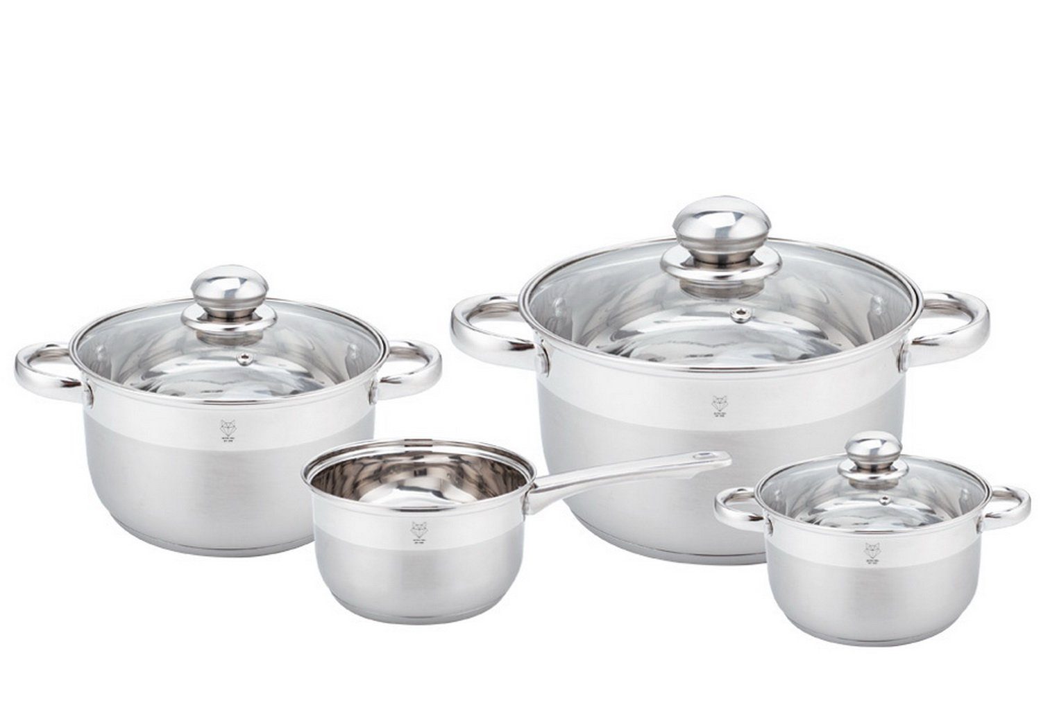 Gustav Voss Topf-Set Edelstahl Kochtopfset Kochtopf-Set Topfset, (induktionsfähiges Kochset, 7-tlg., 1 Stielkochtopf, 3 Kochtöpfe, 3 Glasdeckel), Literskala Induktion Spülmschinengeeignet