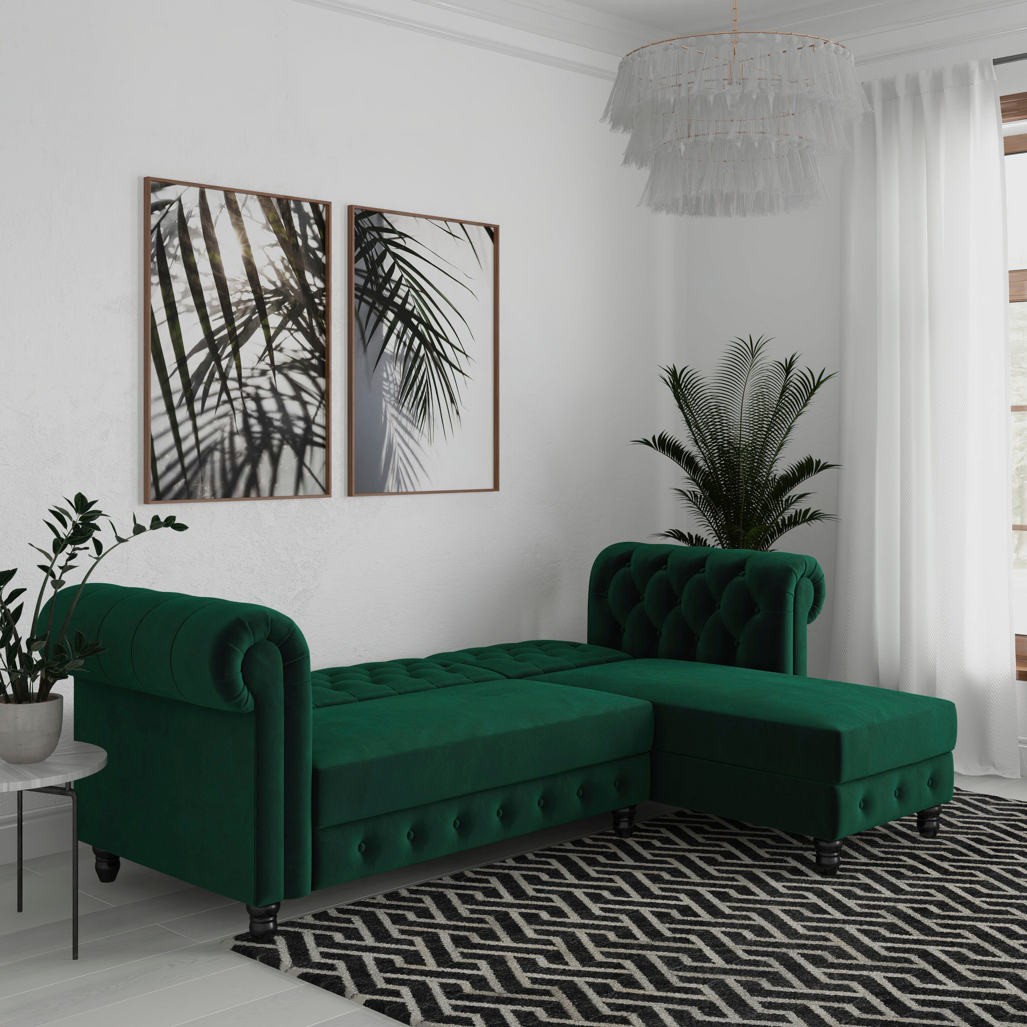 Dorel Home Ecksofa Felix, L-Form, 241 cm (Liegefl.108x195 cm), Recamiere tauschbar, verstellb. Rückenlehne, Bett-Funktion, Velours, Kunstleder, Vintage