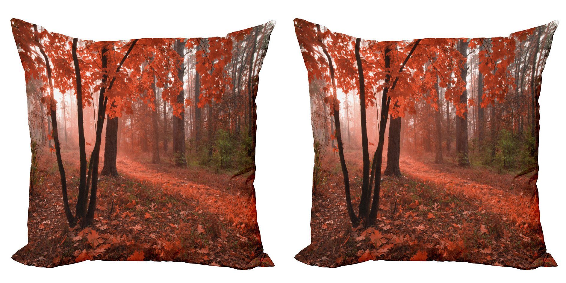 Kissenbezüge Modern Accent Doppelseitiger Digitaldruck, Abakuhaus (2 Stück), Fallen Misty Wald Blätter orange