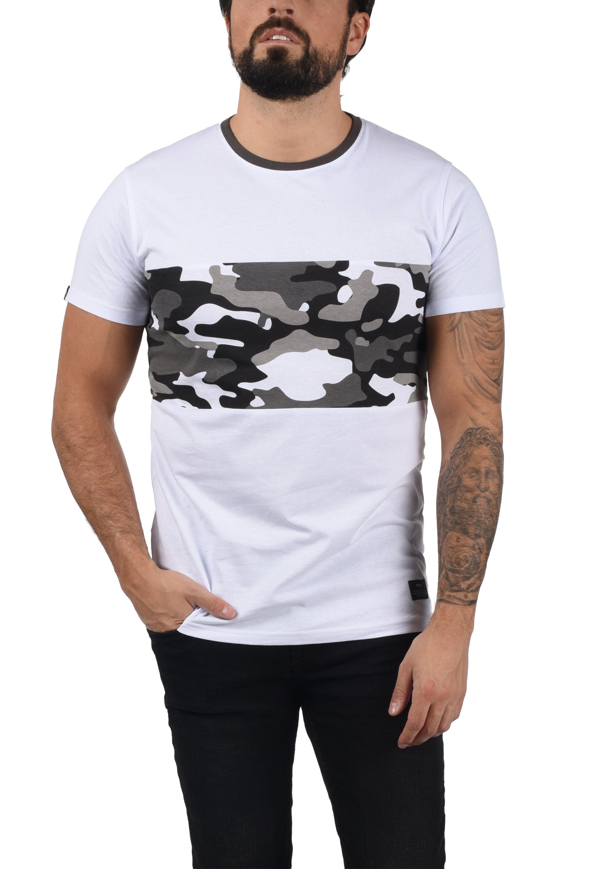White Rundhalsshirt SDCallux !Solid mit T-Shirt Solid Tarnmuster-Motiv (7900019) Melange Grey Gear