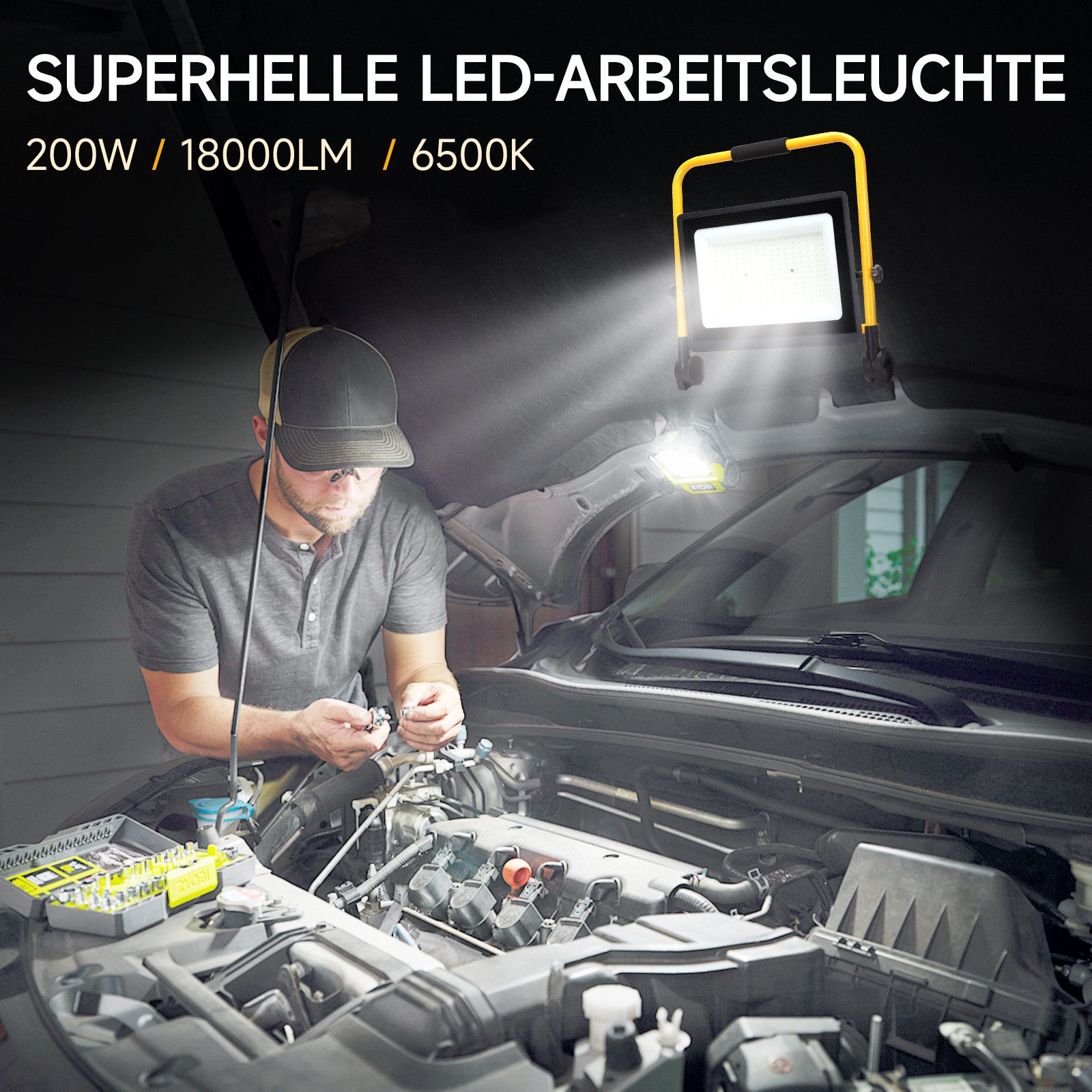 Aigostar Baustrahler Aigostar LED Baustrahler 100W mit Schalter,9000LM,4M Kabel,IP65,6500K