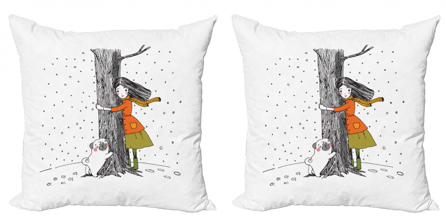 einen Baum Stück), Mops Modern Baum umarmt Accent Doppelseitiger Kissenbezüge (2 Mädchen Digitaldruck, Abakuhaus
