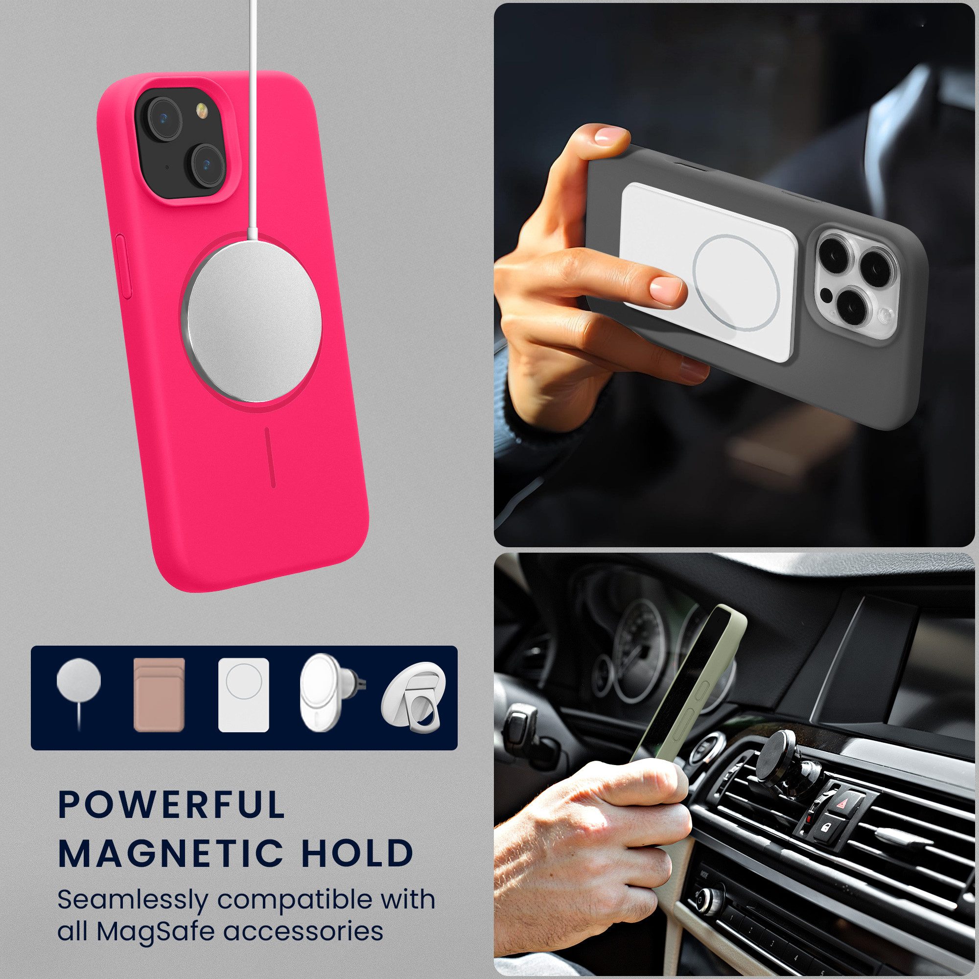 kwmobile Smartphone-Hülle Soft Silikon Case für Apple iPhone 15 Hülle, magnetische Schutzhülle kompatibel mit MagSafe Cover gummiert – Bild 3 von 5