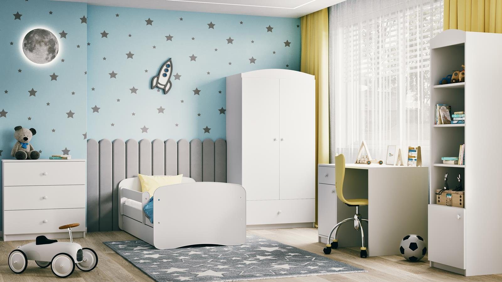 Kleiderschrank Kleiderstange, für 2x mit Beautysofa Spanplatte Schubladen, PAUL (Schrank Kleiderschrank) Kinderzimmer, 2-türig, mit