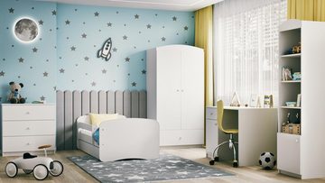 Beautysofa Kleiderschrank PAUL (Schrank für Kinderzimmer, Kleiderschrank) 2-türig, mit 2x Schubladen, mit Kleiderstange, Spanplatte