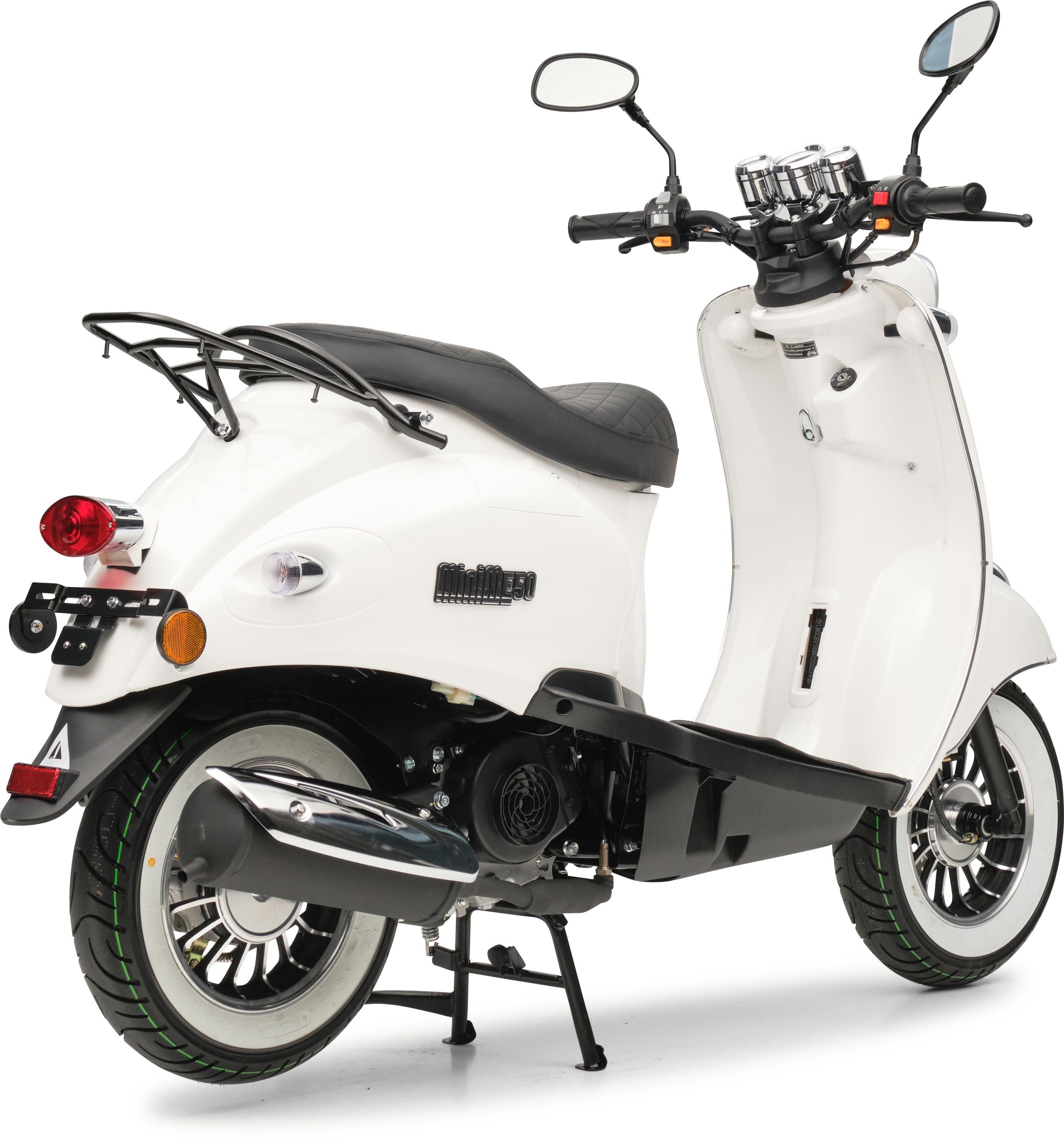 Burnout Motorroller MiniMe 2.0 Weiß, 50 ccm, 45 km/h, Euro 5, Unverwechselbares Retro Design, Moped