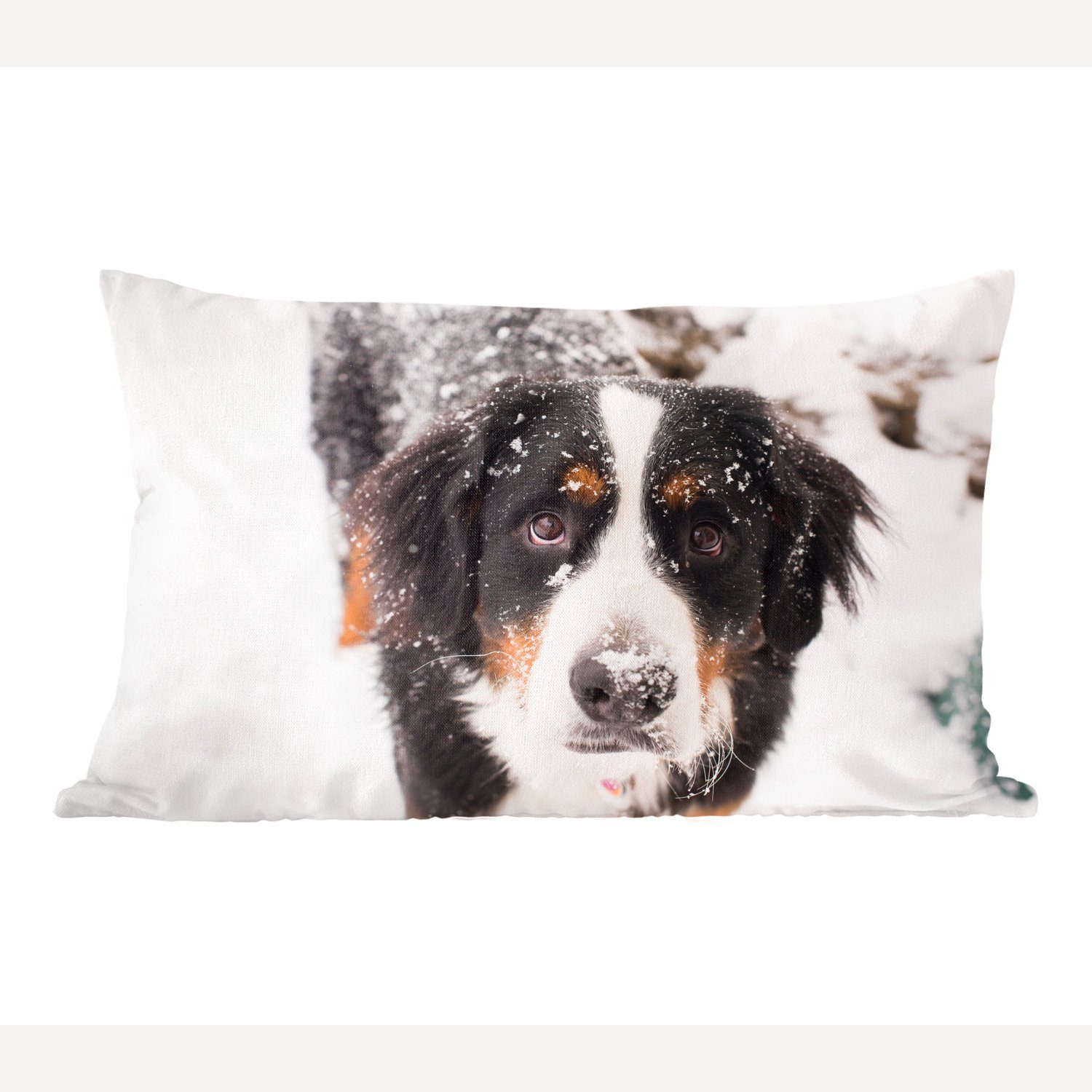 MuchoWow Dekokissen Berner Sennenhund in einer verschneiten Landschaft, Wohzimmer Dekoration, Zierkissen, Dekokissen mit Füllung, Schlafzimmer
