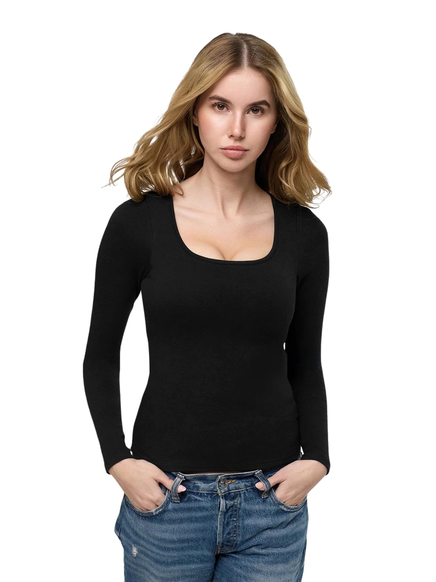 cfab by creamy fabrics BH-Hemd Cotton Longsleeve with Built-In Push-Up Bra-Schwarz-S (1-tlg)