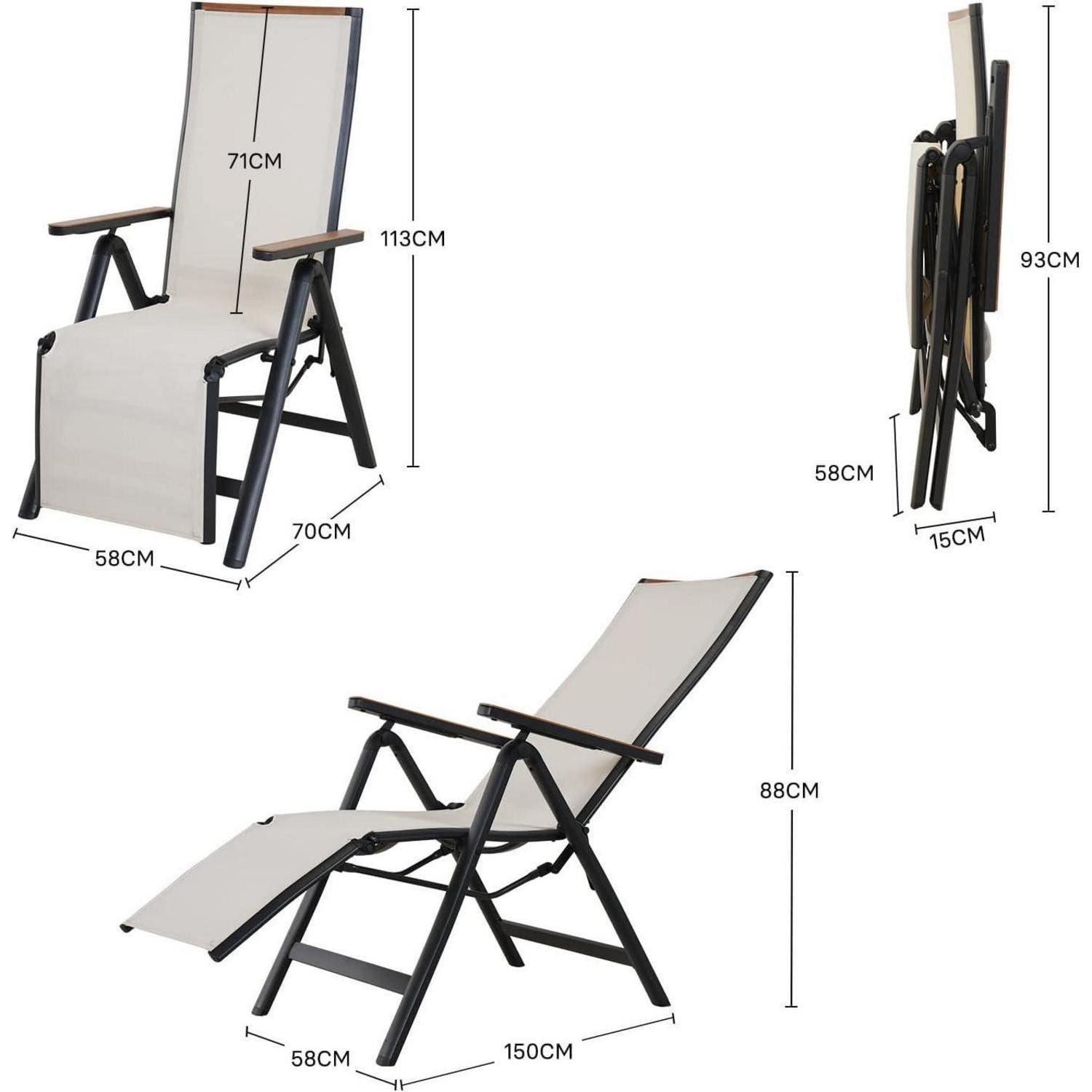 LuxusKollektion Gartenliege Liegestuhl klappbar Aluminium Hochlehner Beige Liegestuhl