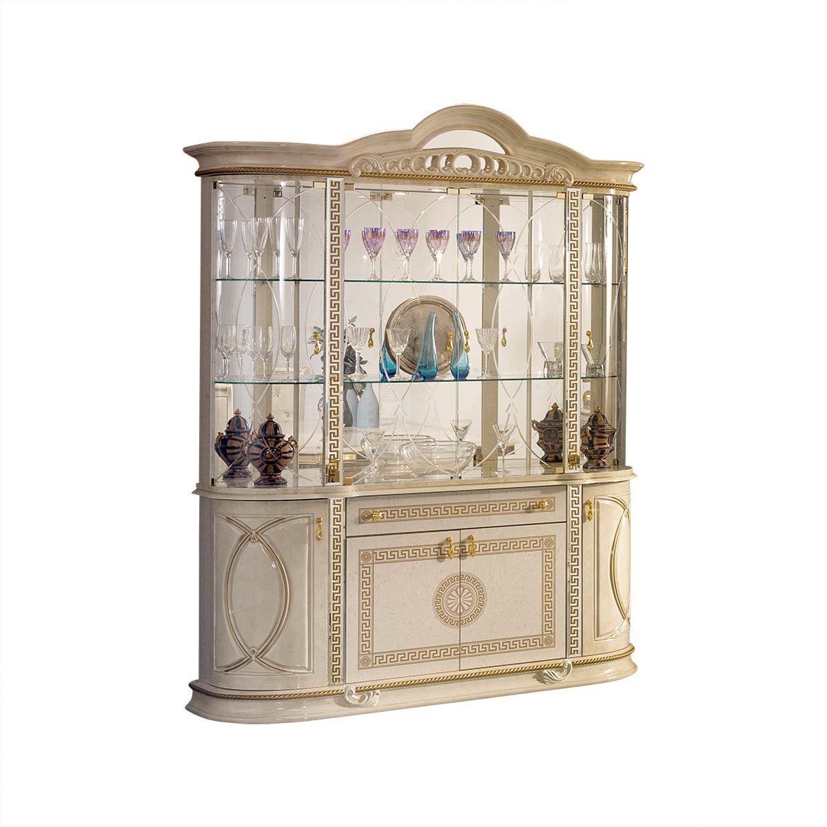 Interdesign24 Glasvitrine Venus (8-Türig, im Barock-Stil, mit Goldverzierungen) in Beige/Gold Hochglanz