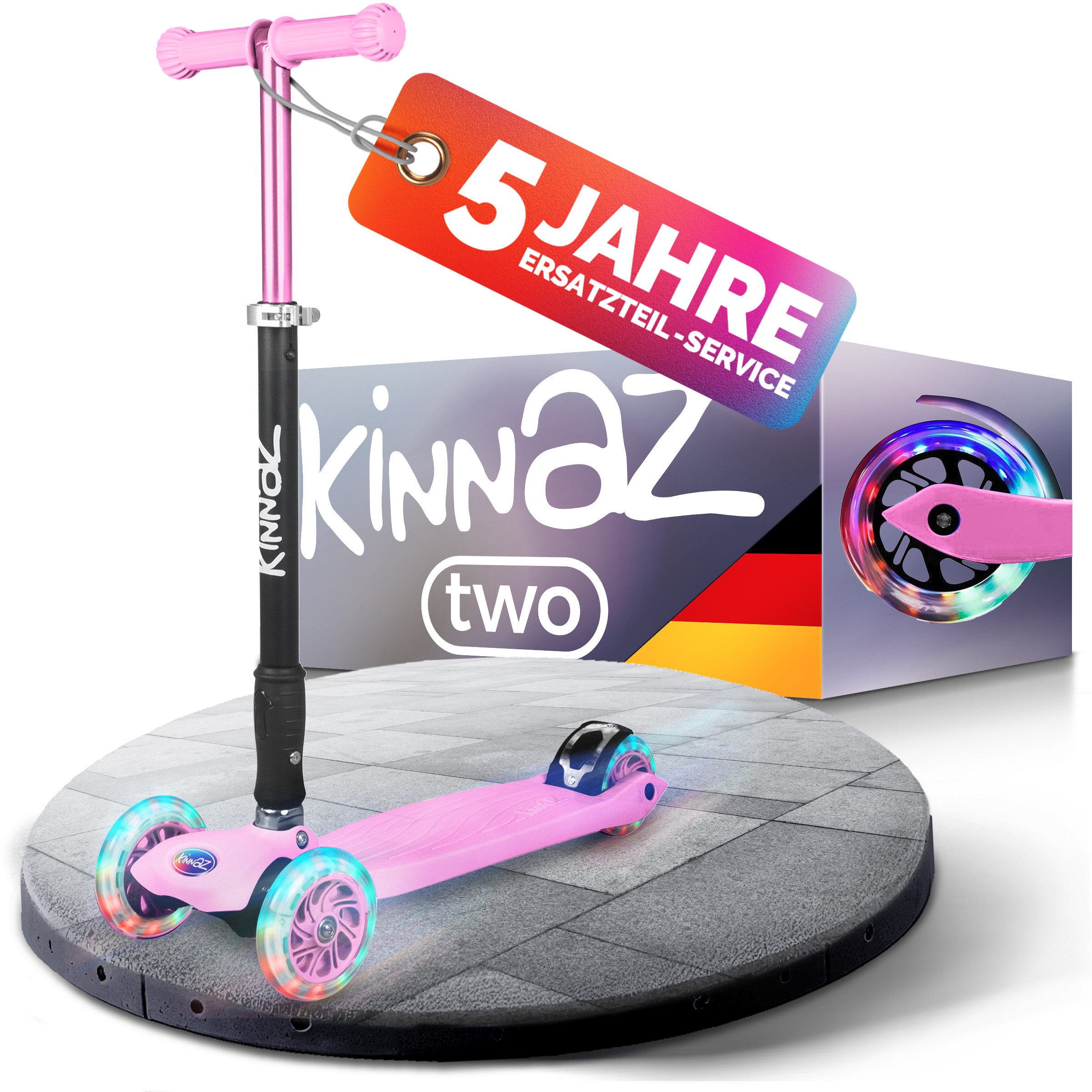 Dreiradscooter Kinderroller ab 5 Jahre, faltbar, Höhe einstellen, LED Räder, Garantie