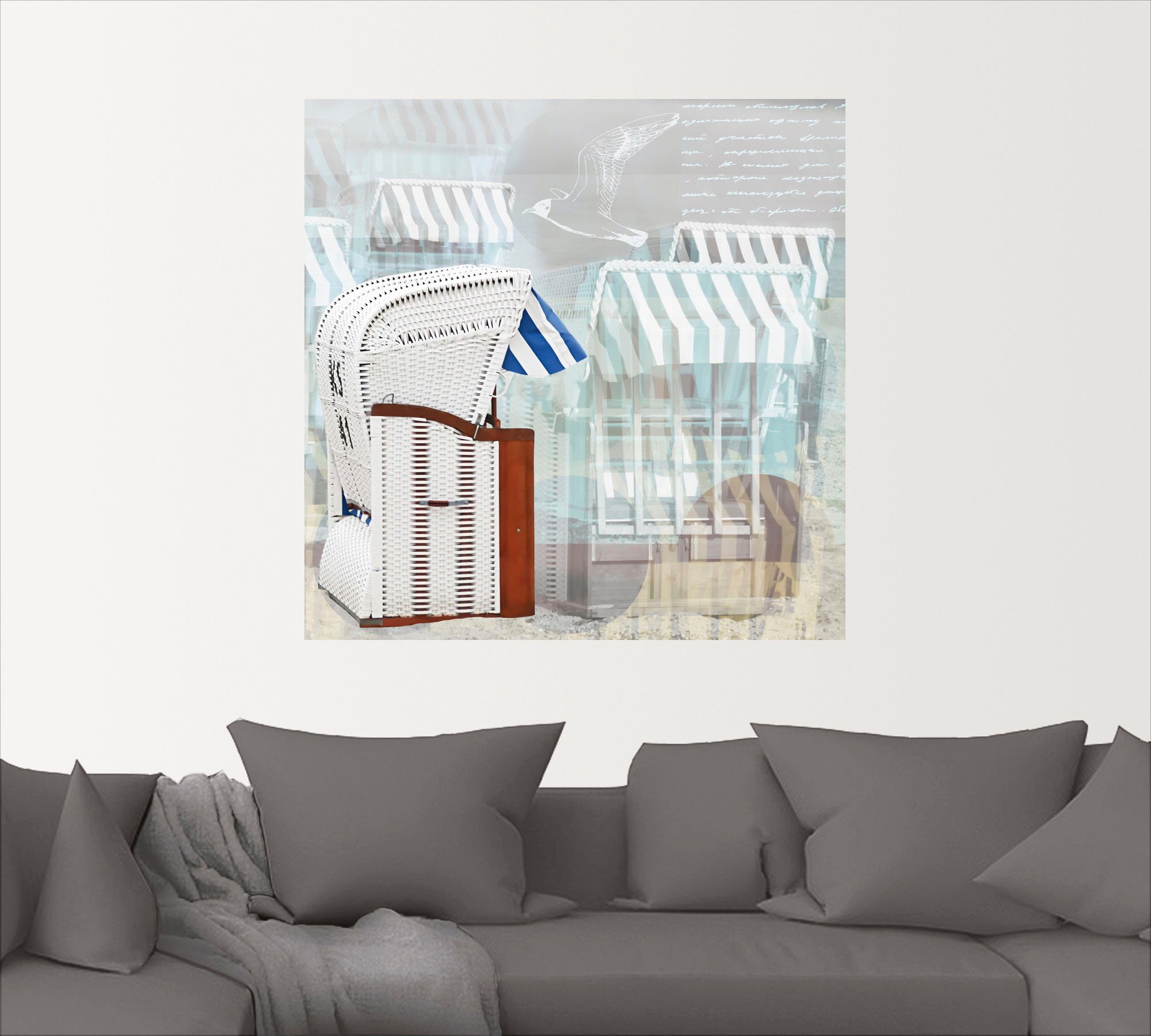 (1 Strandkorb Größen St), Strandbilder Hintergrund Wandbild Leinwandbild, in Artland Alubild, oder versch. Effekt, Wandaufkleber Poster als