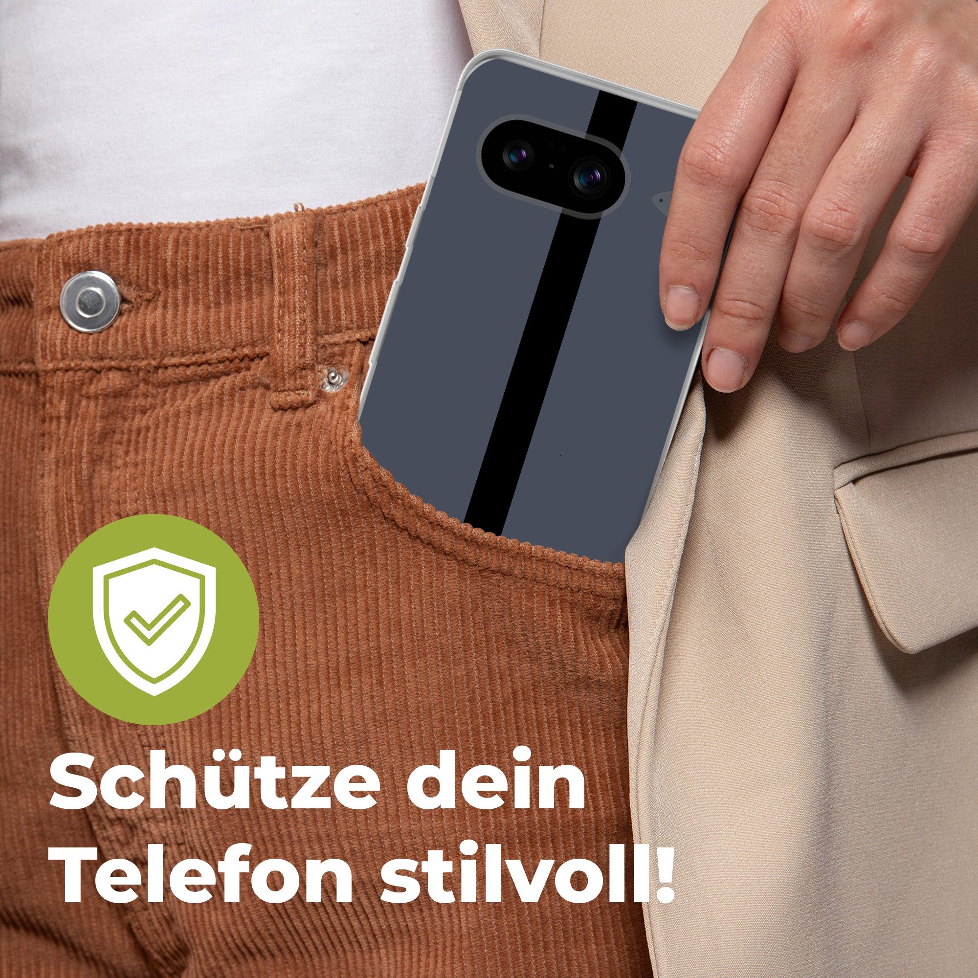 MuchoWow Handyhülle für Google Pixel 8 Blau - Schwarz - Gestreift - Minimalistisch, Handy Case, Silikon, Bumper Case Dünn
