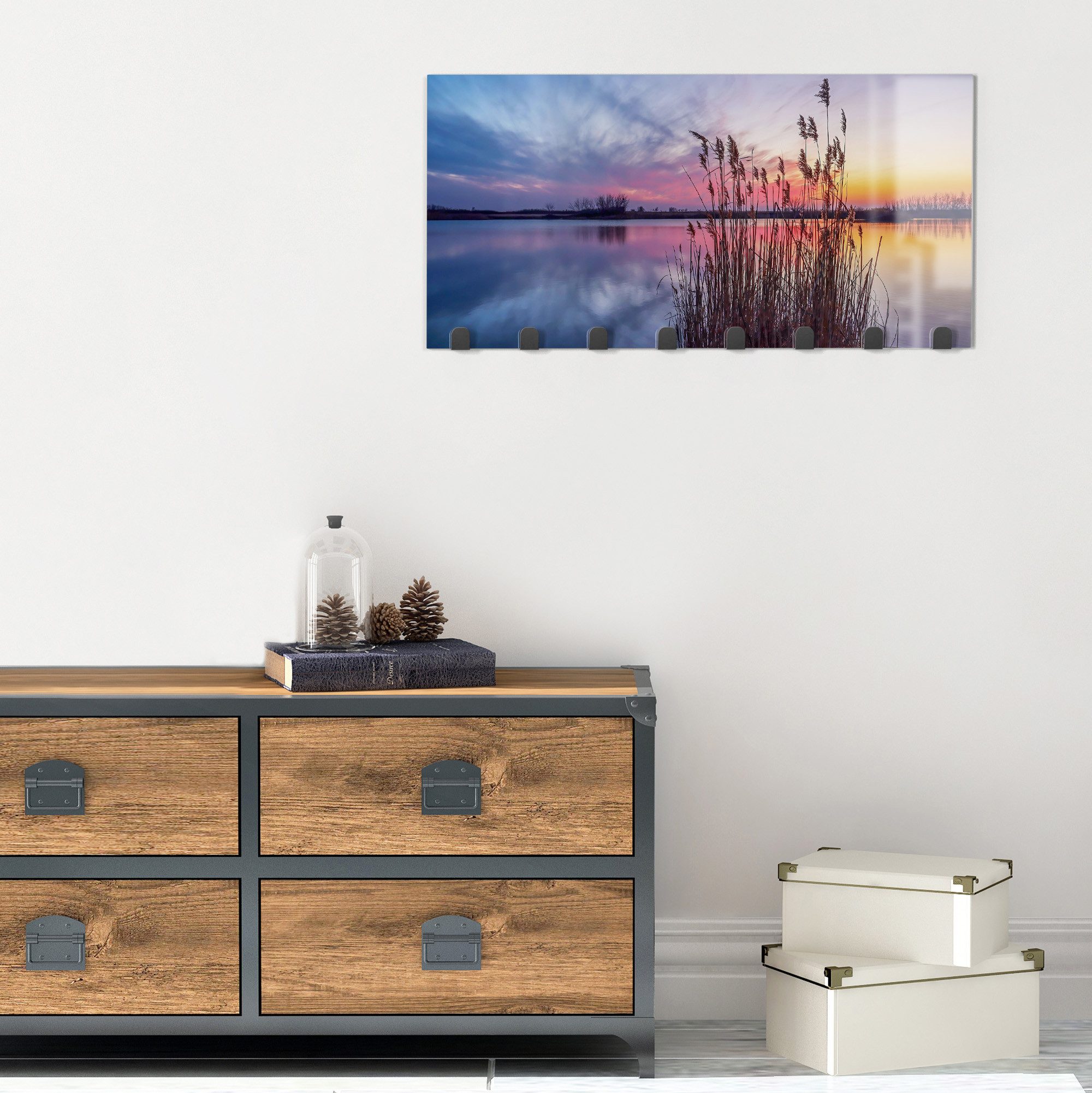 DEQORI Kleiderhaken 'Abendstille am See', Glas Garderobe Paneel magnetisch beschreibbar