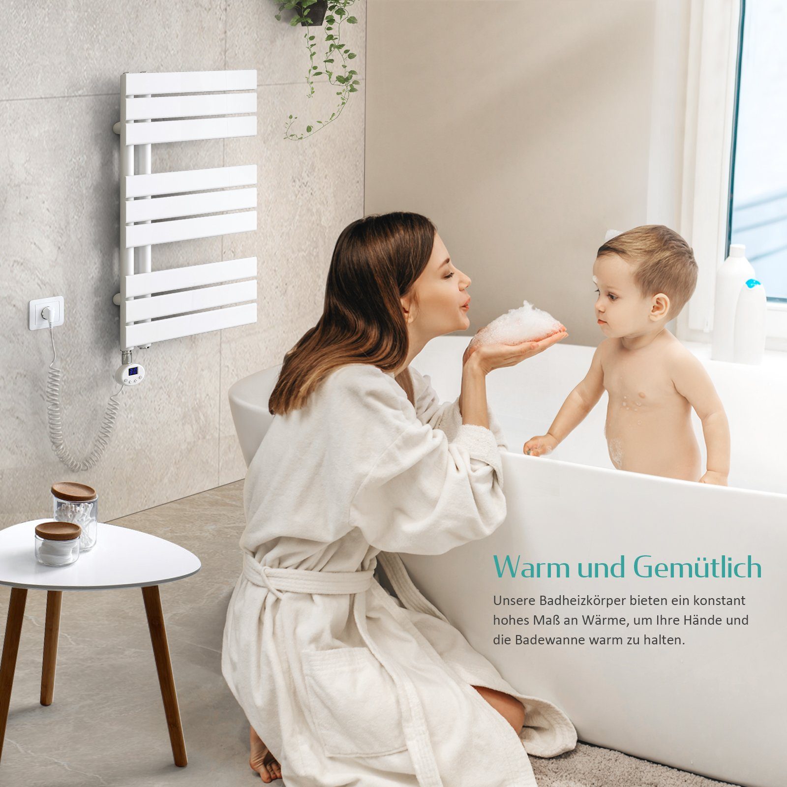 EMKE Elektrischer Badheizkörper Weiß mit Thermostat 400W~1000W, Elektrische günstig online kaufen