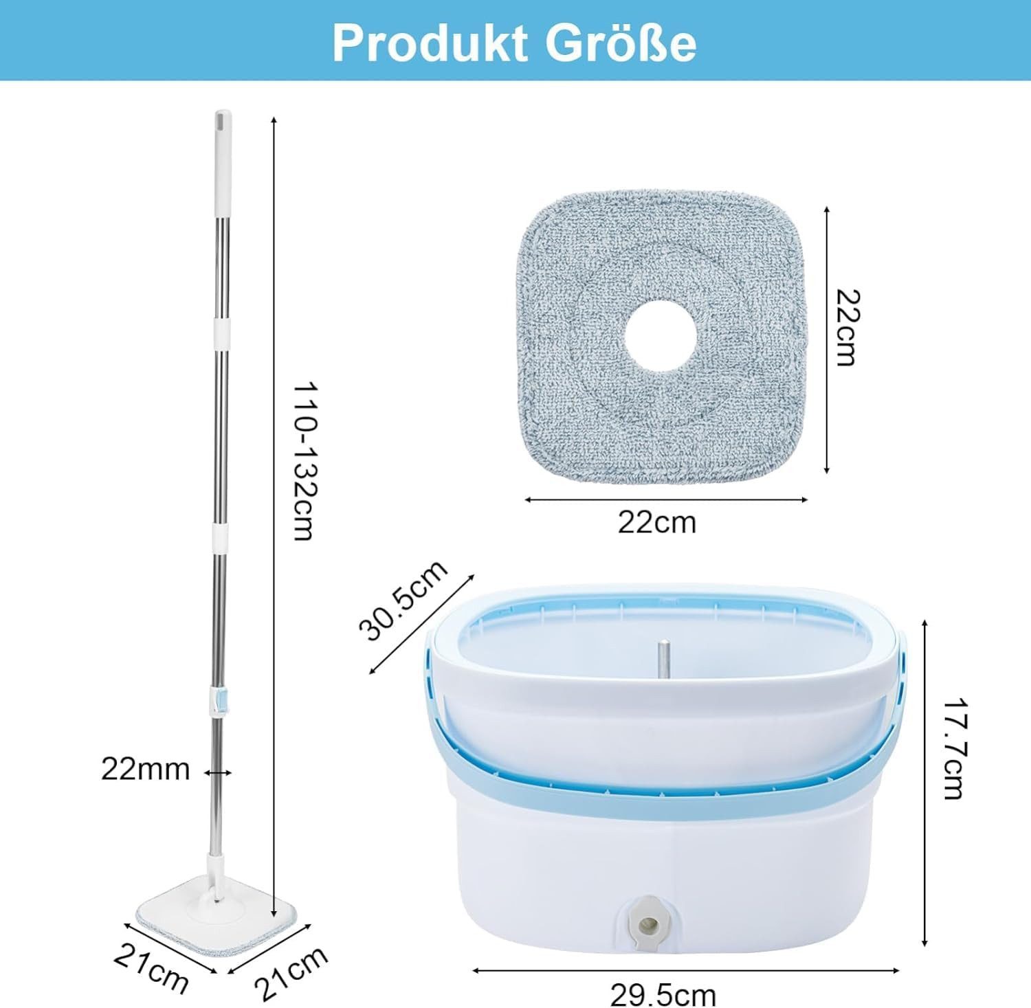 Youyijia 360° Drehbarer Wischmopp mit Eimer Set Moppaufsatz