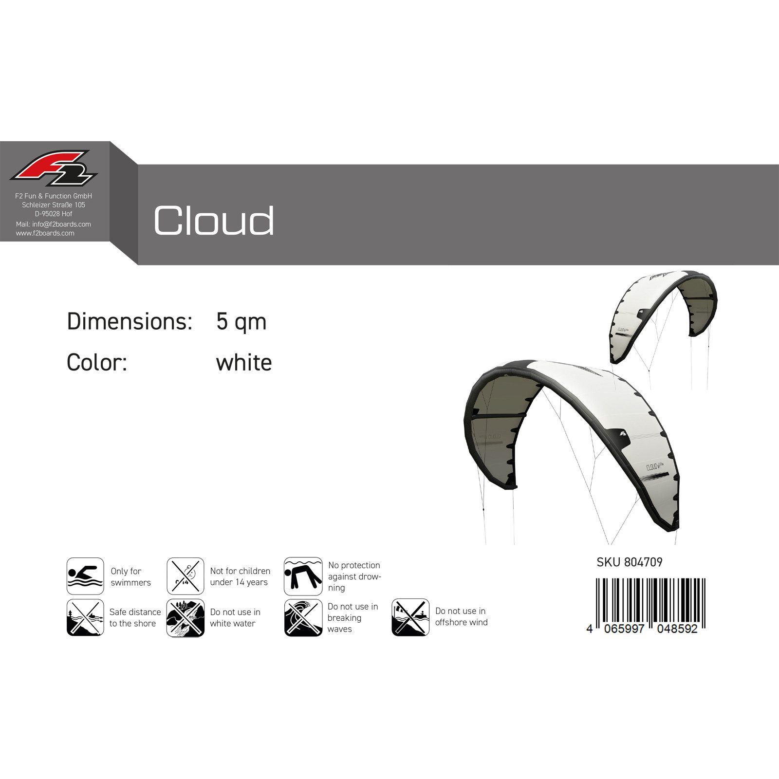 F2 Kite F2 Kite Cloud 5 qm Weiss 2024/25