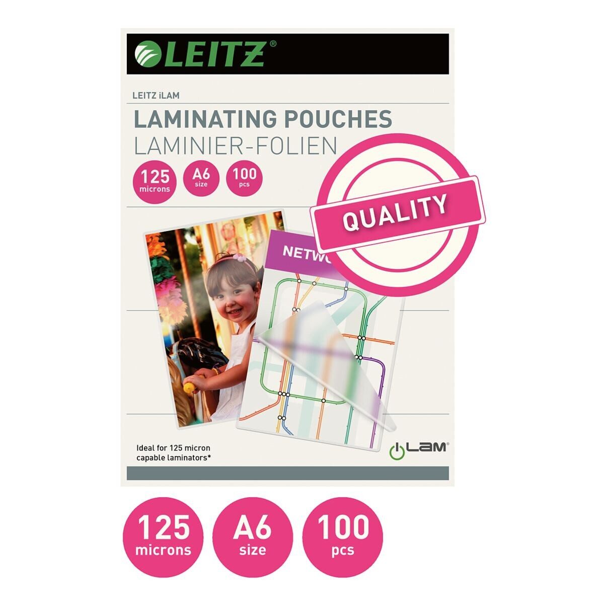 LEITZ Laminierfolie iLAM, A6, 125 µm, 100 St., A6, 125 mic, glänzend