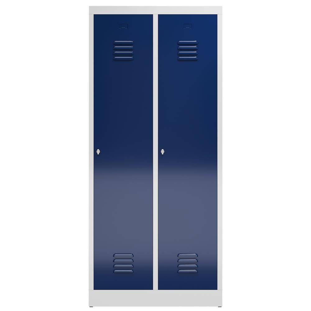 7035 Türen: Garderobenschrank, RAL S/W-Trennung, Steelboxx keine verschweißt Abteile Enzianblau Komplett x 1800 Lichtgrau | und 2 ClassiX x montiert 5010 Korpus: 800 erforderlich Spind mit (1-St) RAL Lichtgrau/ Montage