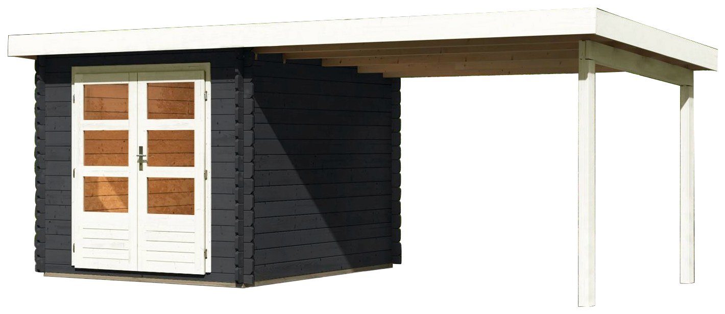 und Gartenhaus Anbaudach mit 4, Fußboden (Set), BxT: KONIFERA Schloßsee Haus 554x333 cm, im